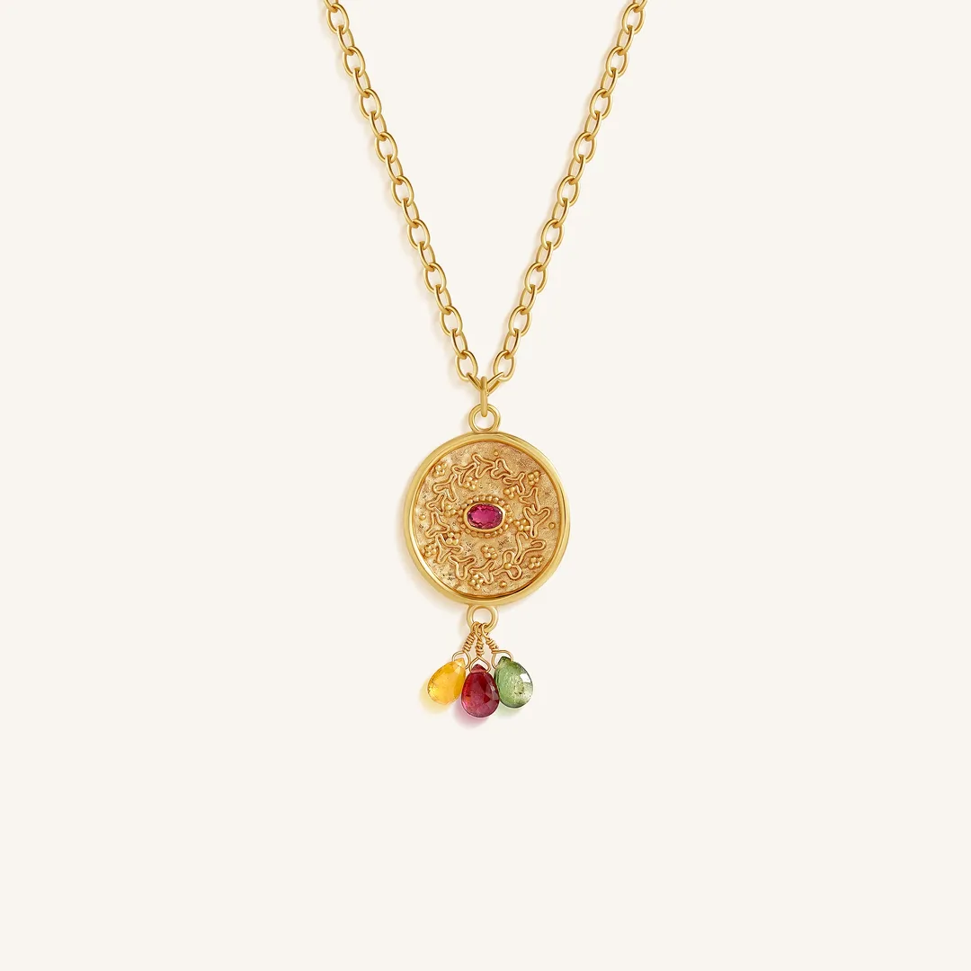 Sacred Flow Multi-Drop Gemstone Medallion Necklace