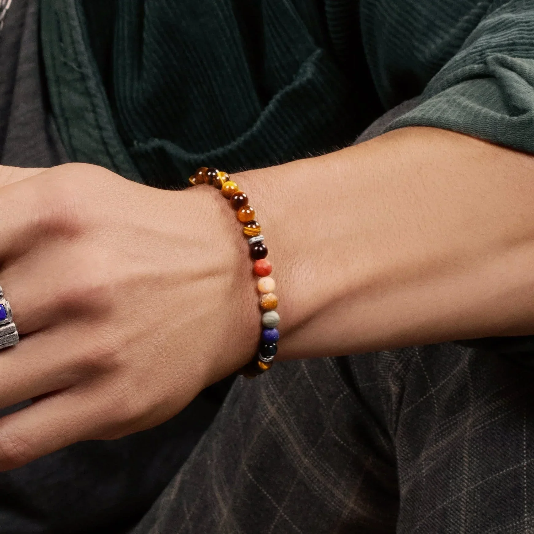 Serene Fearlessness Tiger's Eye Matte Jasper Chakra Bracelet - Image 3