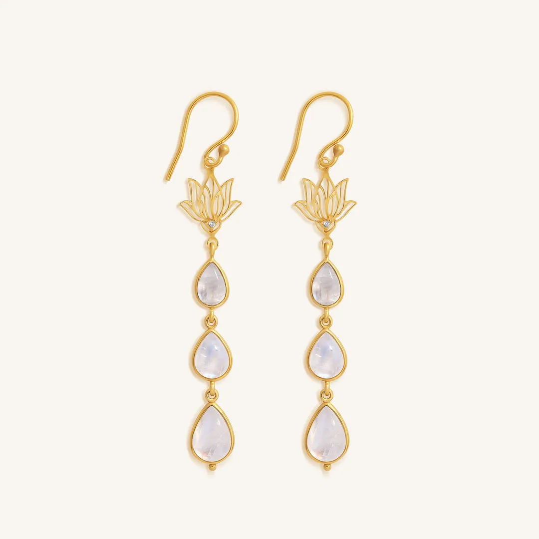 Serene Lotus Moonstone Dangle Earrings