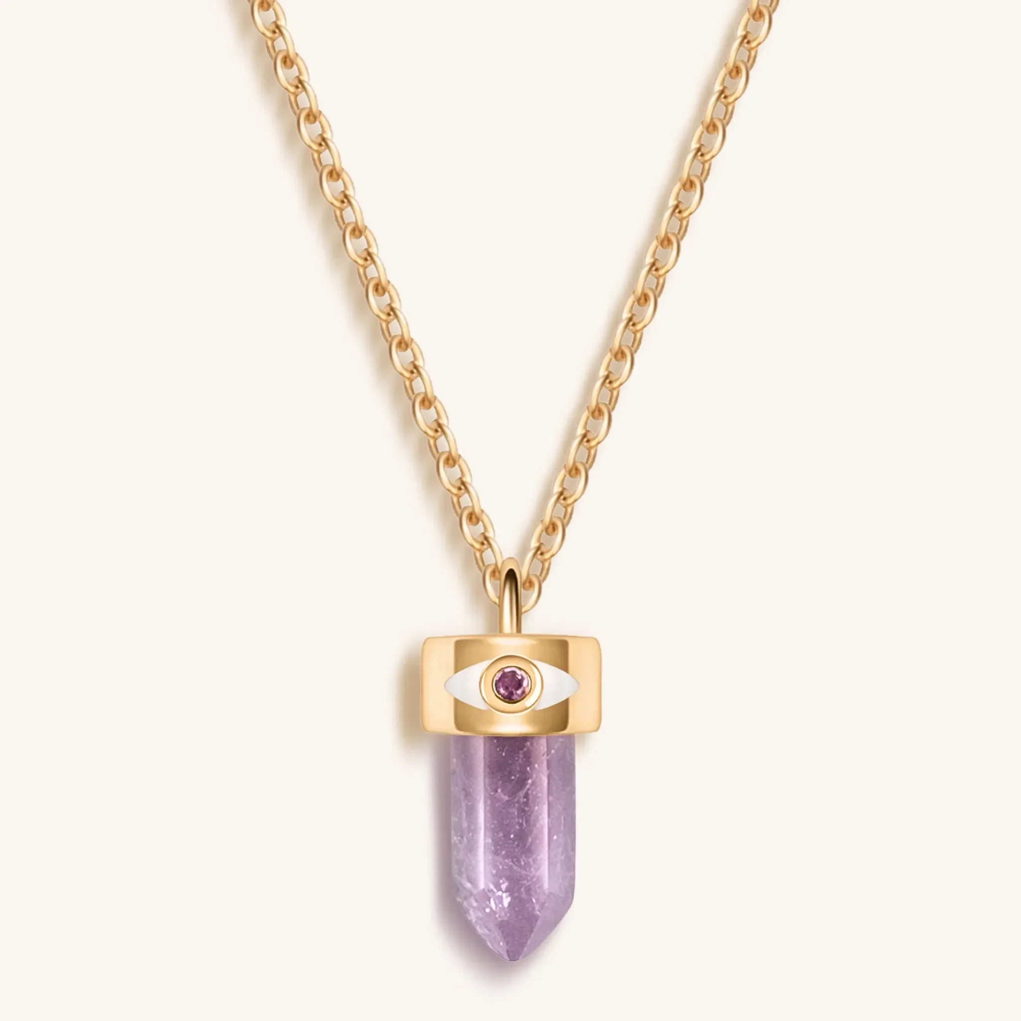 Serene Tranquility Amethyst Evil Eye Pointer Necklace - Image 3