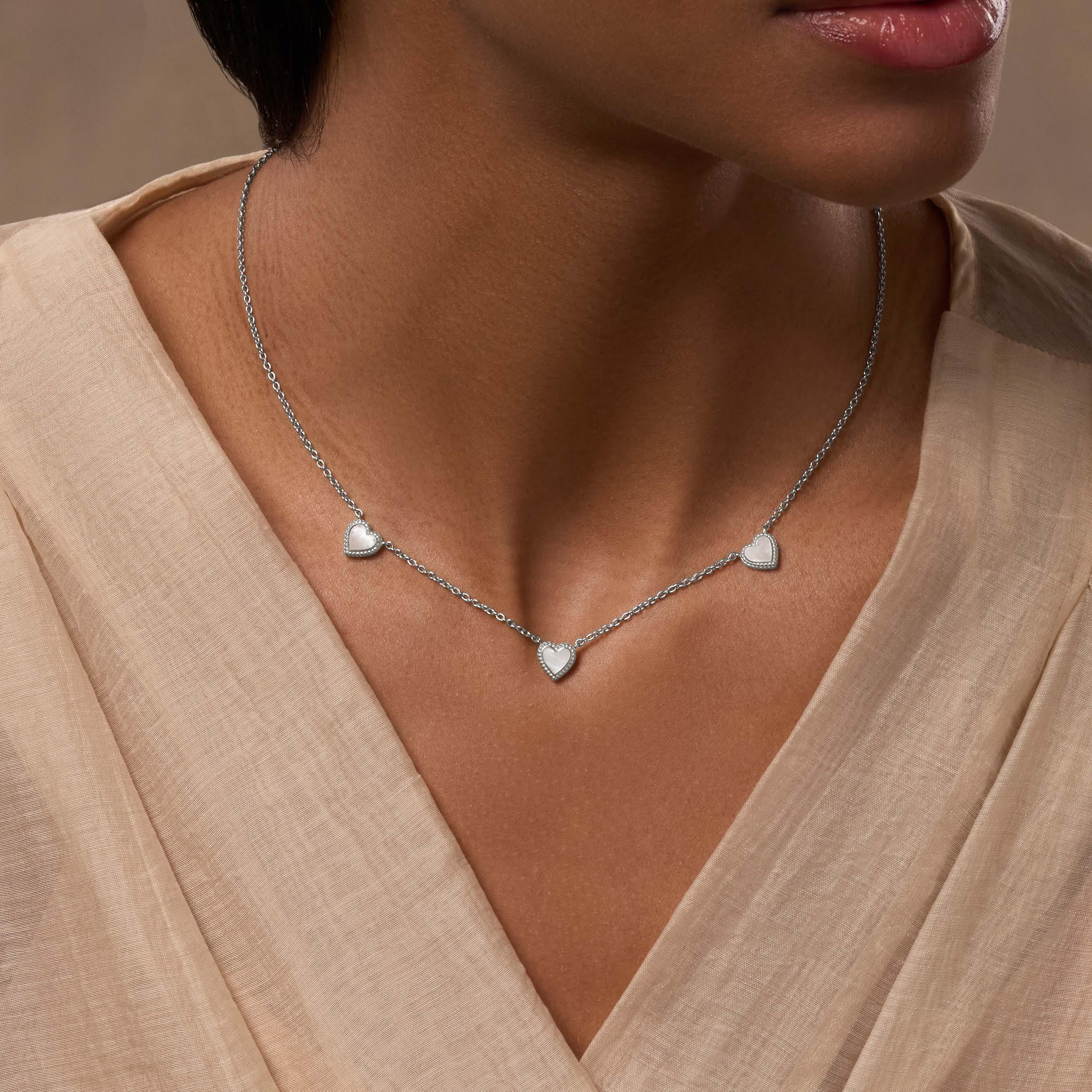 Serene Vibes Mother of Pearl Heart Silver Necklace - Image 2
