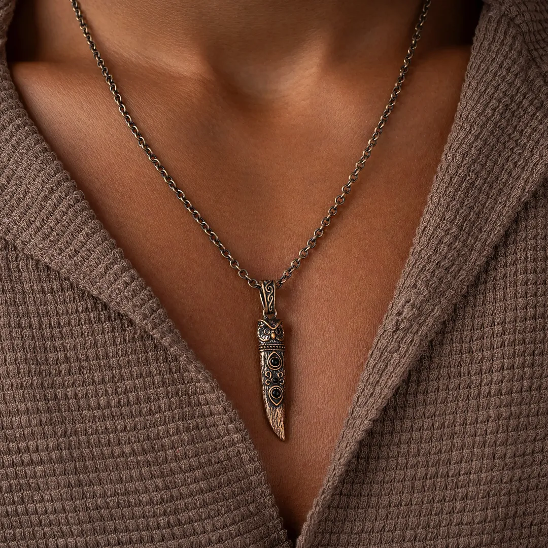 Silent Guardian Owl Dagger Onyx Necklace - Image 4