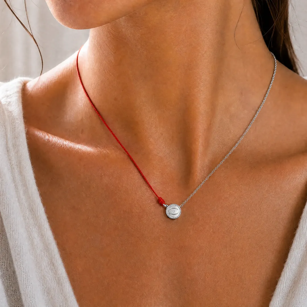 Silver Aura Evil Eye Red String Necklace - Image 2