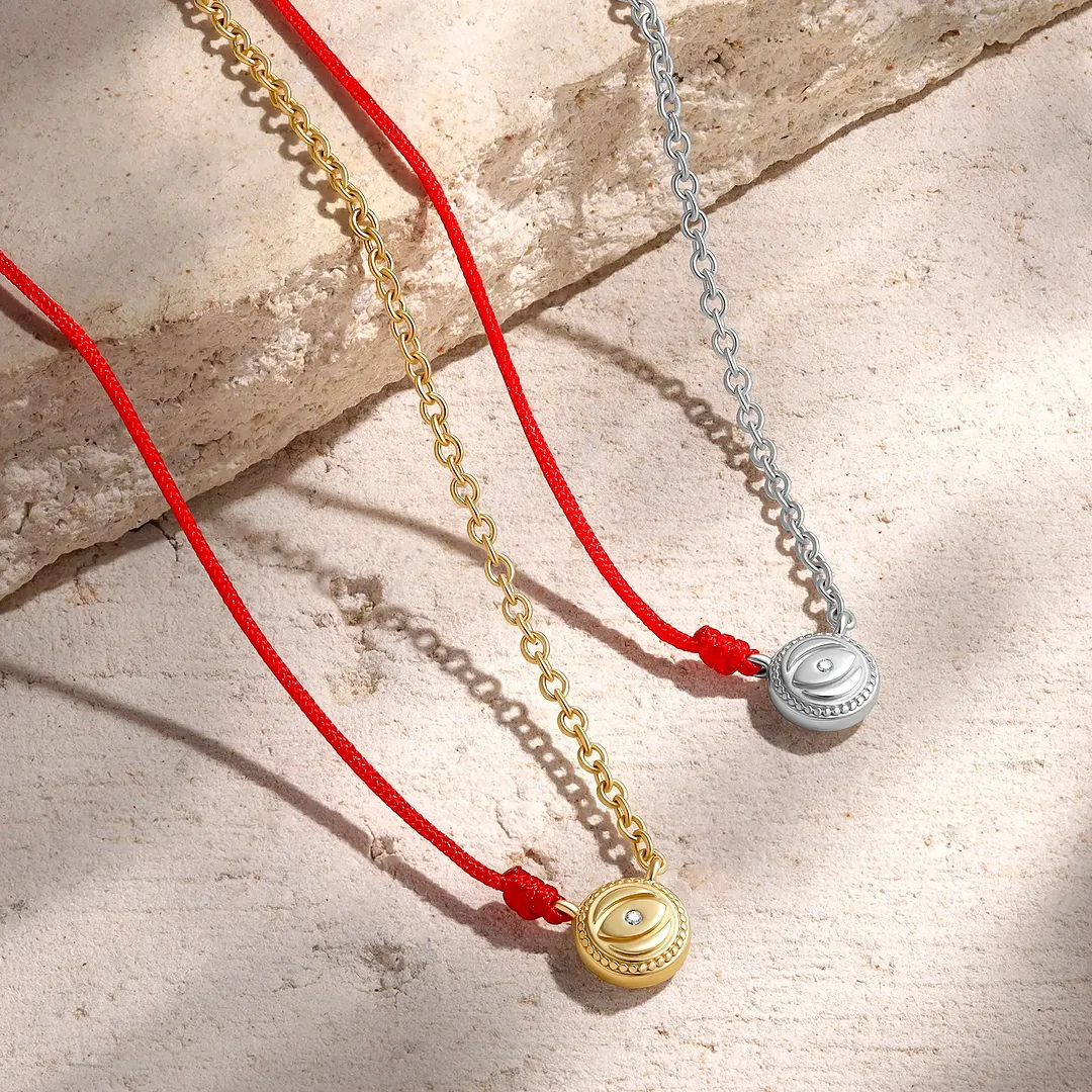 Silver Aura Evil Eye Red String Necklace - Image 4