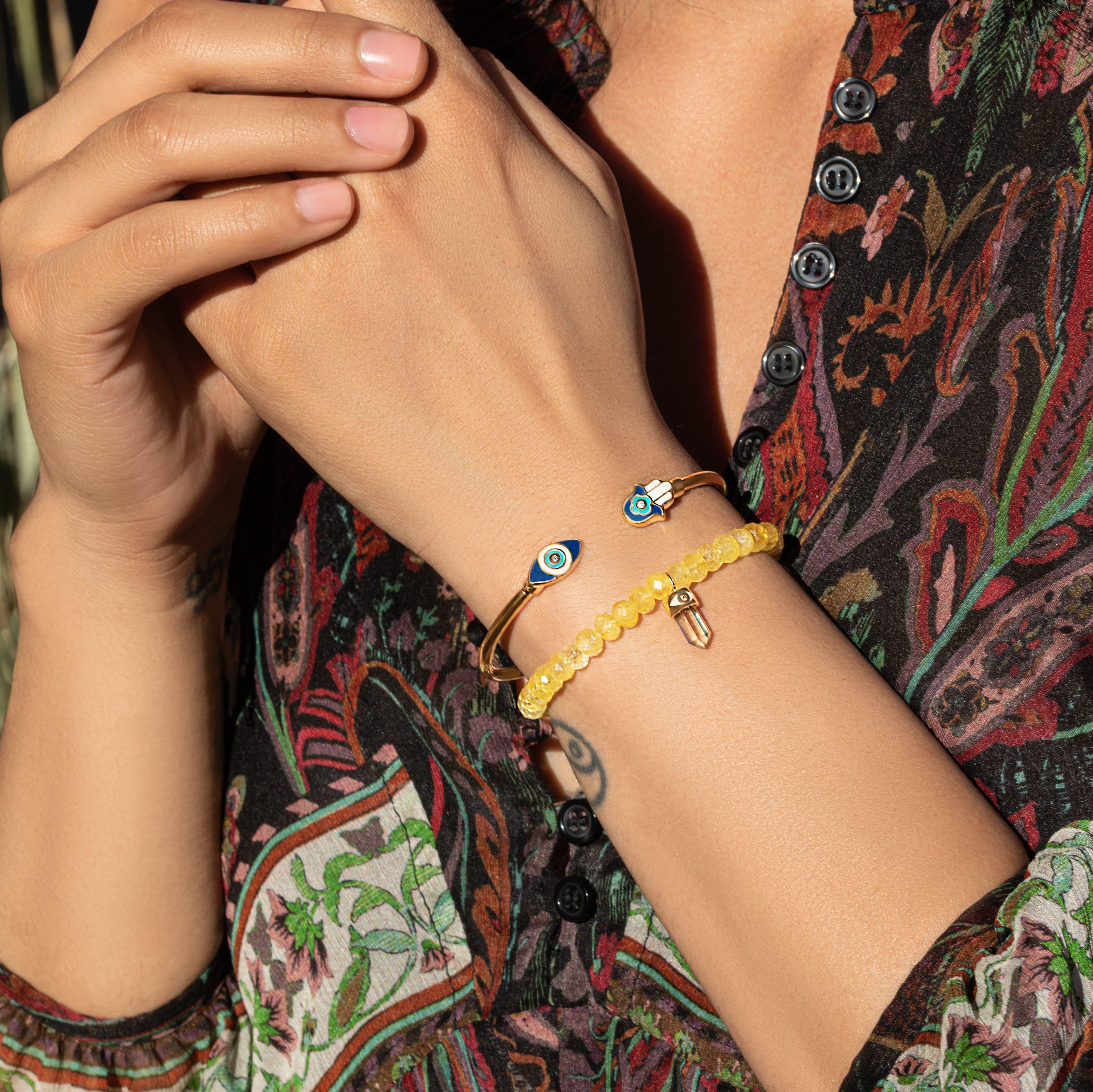 Positive Light Enamel Hamsa Evil Eye Cuff - Image 2