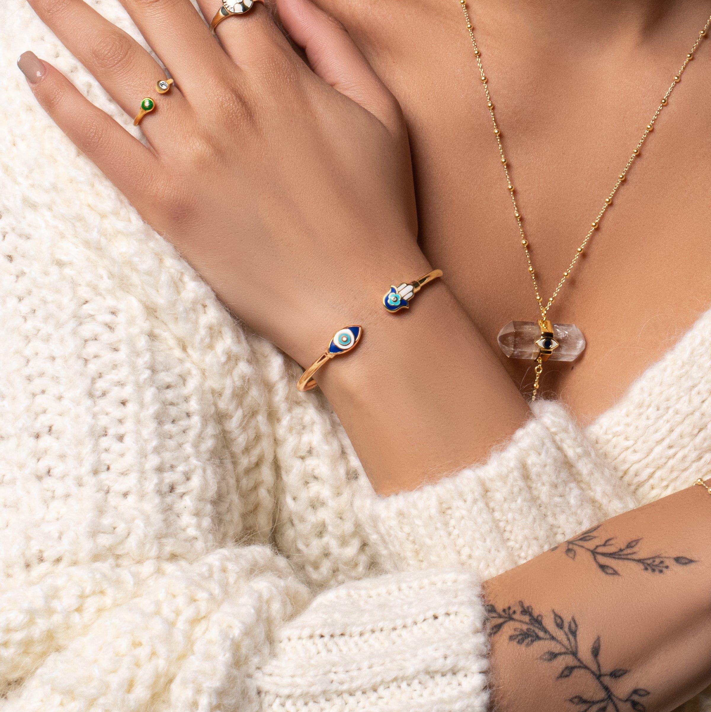 Positive Light Enamel Hamsa Evil Eye Cuff - Image 5