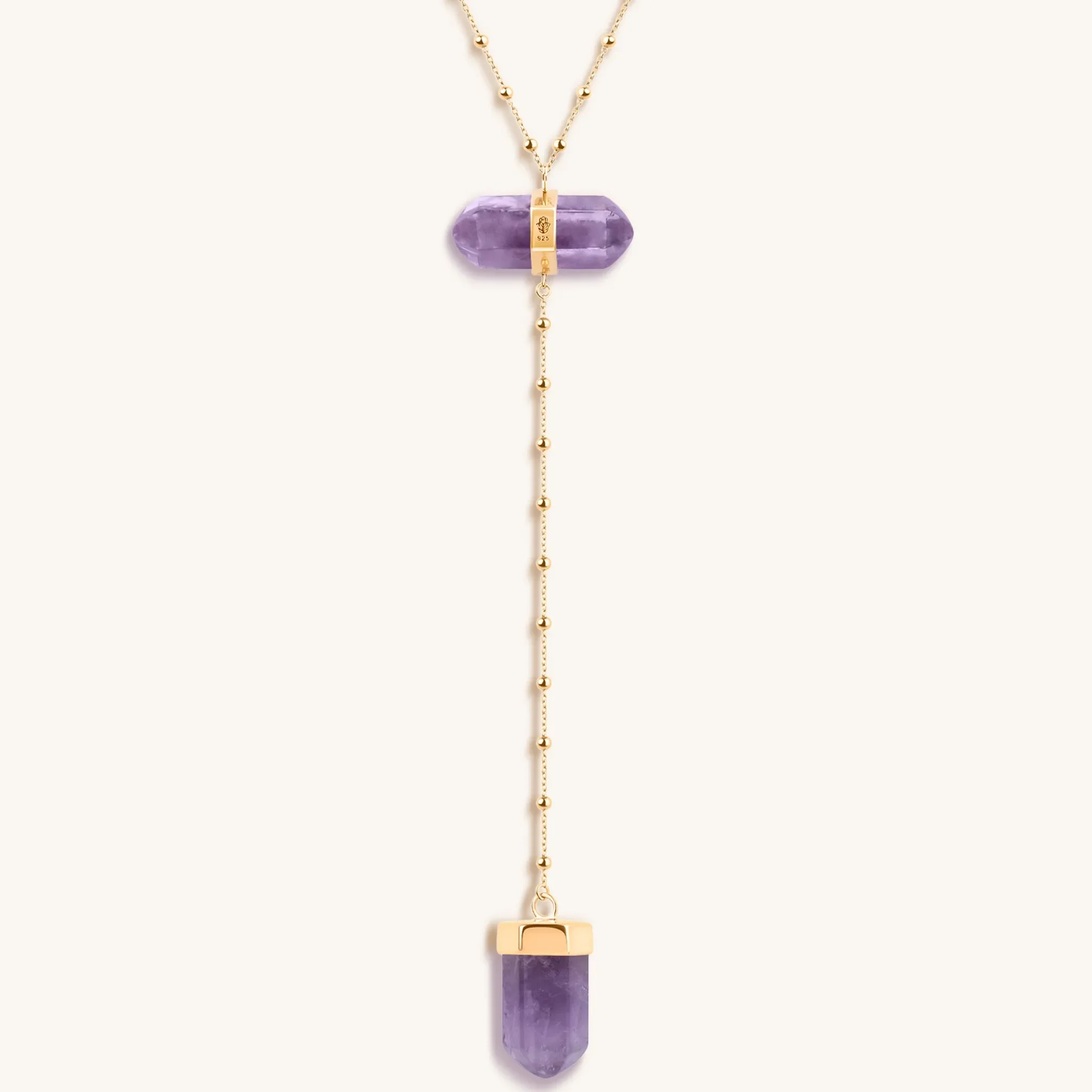 Soothing Remedy Gold Amethyst Evil Eye Double Pointer Necklace - Image 3