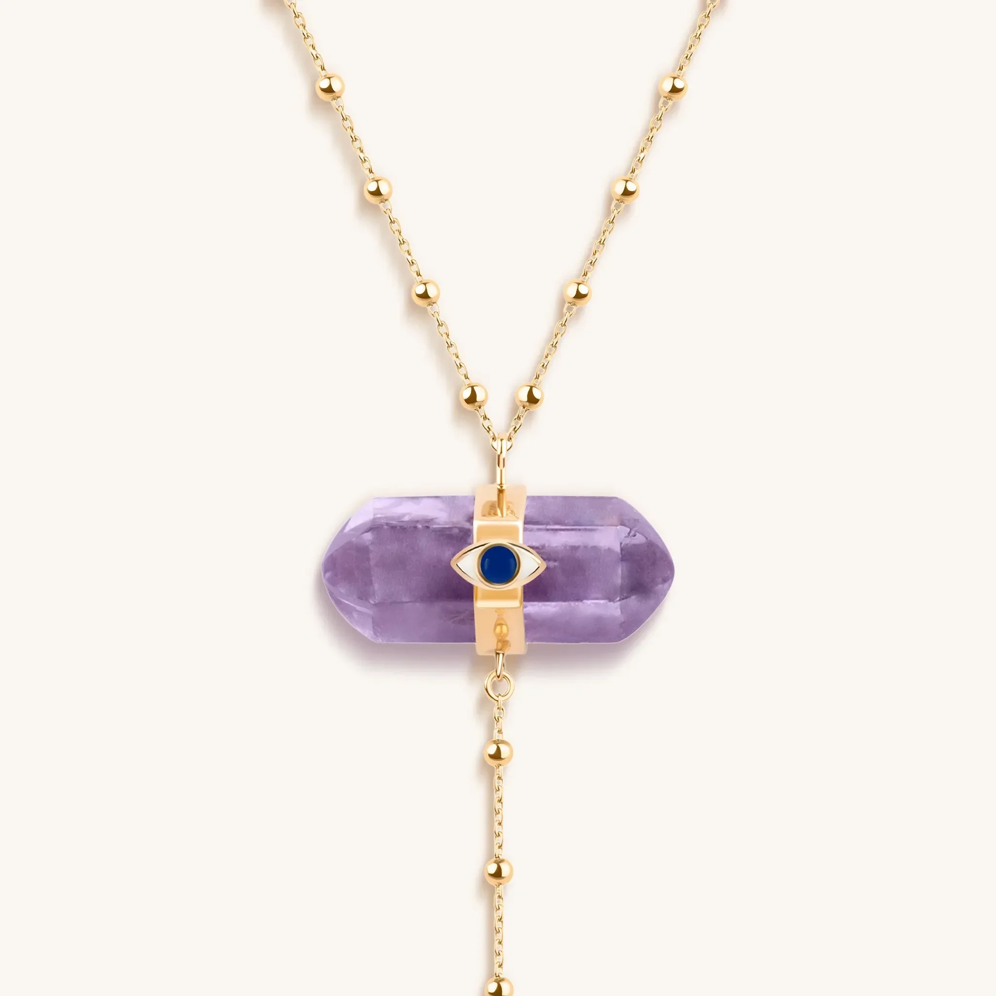 Soothing Remedy Gold Amethyst Evil Eye Double Pointer Necklace - Image 4