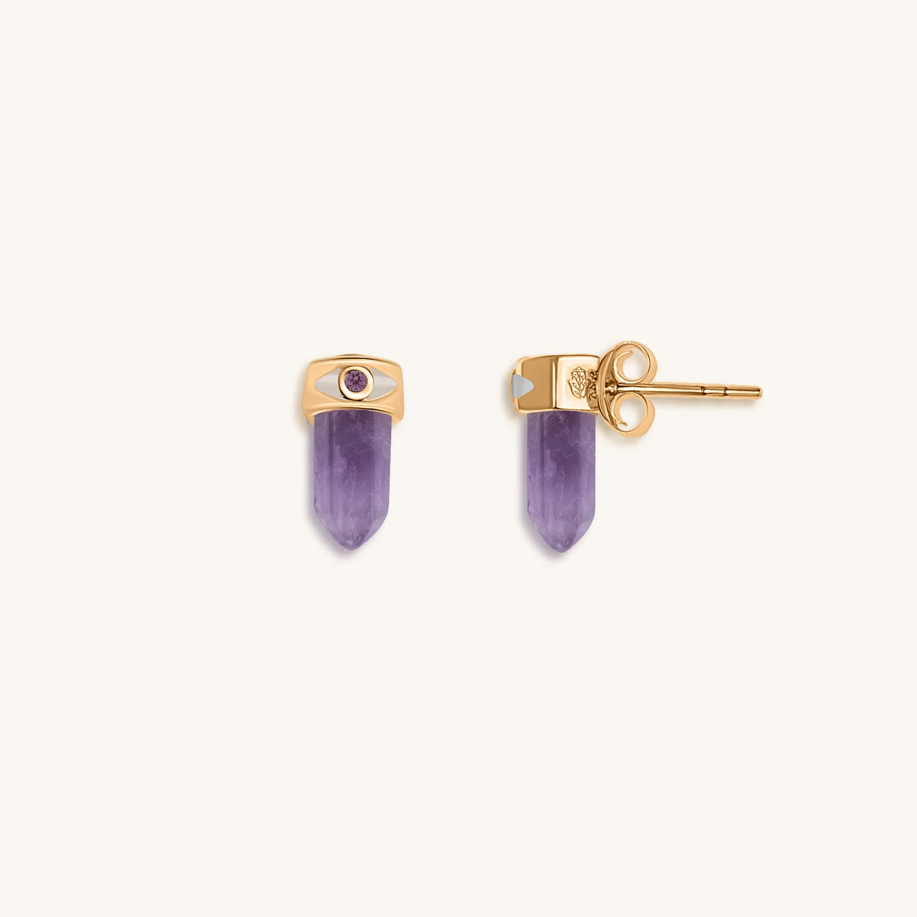 Soothing Remedy Gold Plated Amethyst Evil Eye Pointer Earrings - Image 3