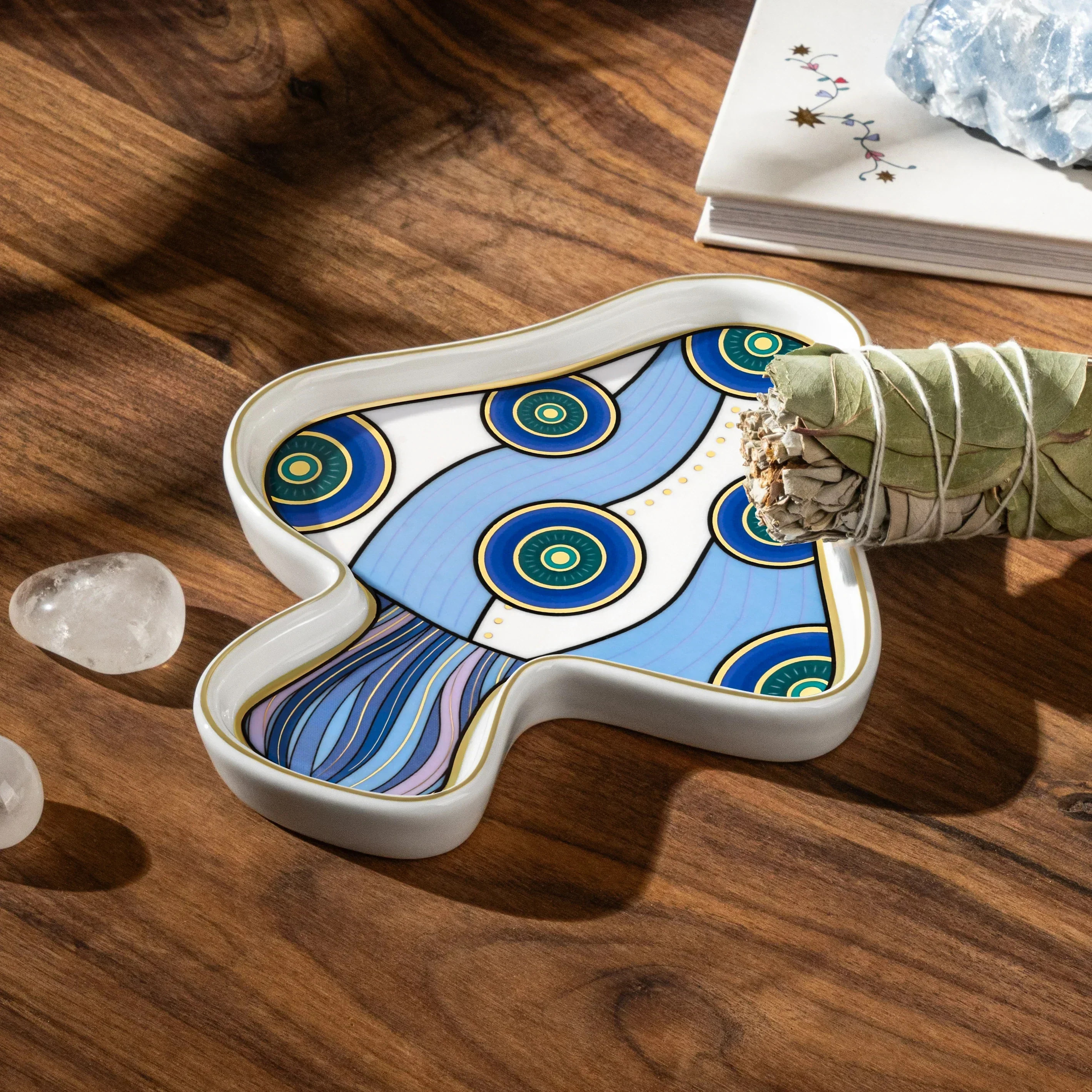 Soothing Vibes Blue Evil Eye Ceramic Mushroom Plate - Image 2