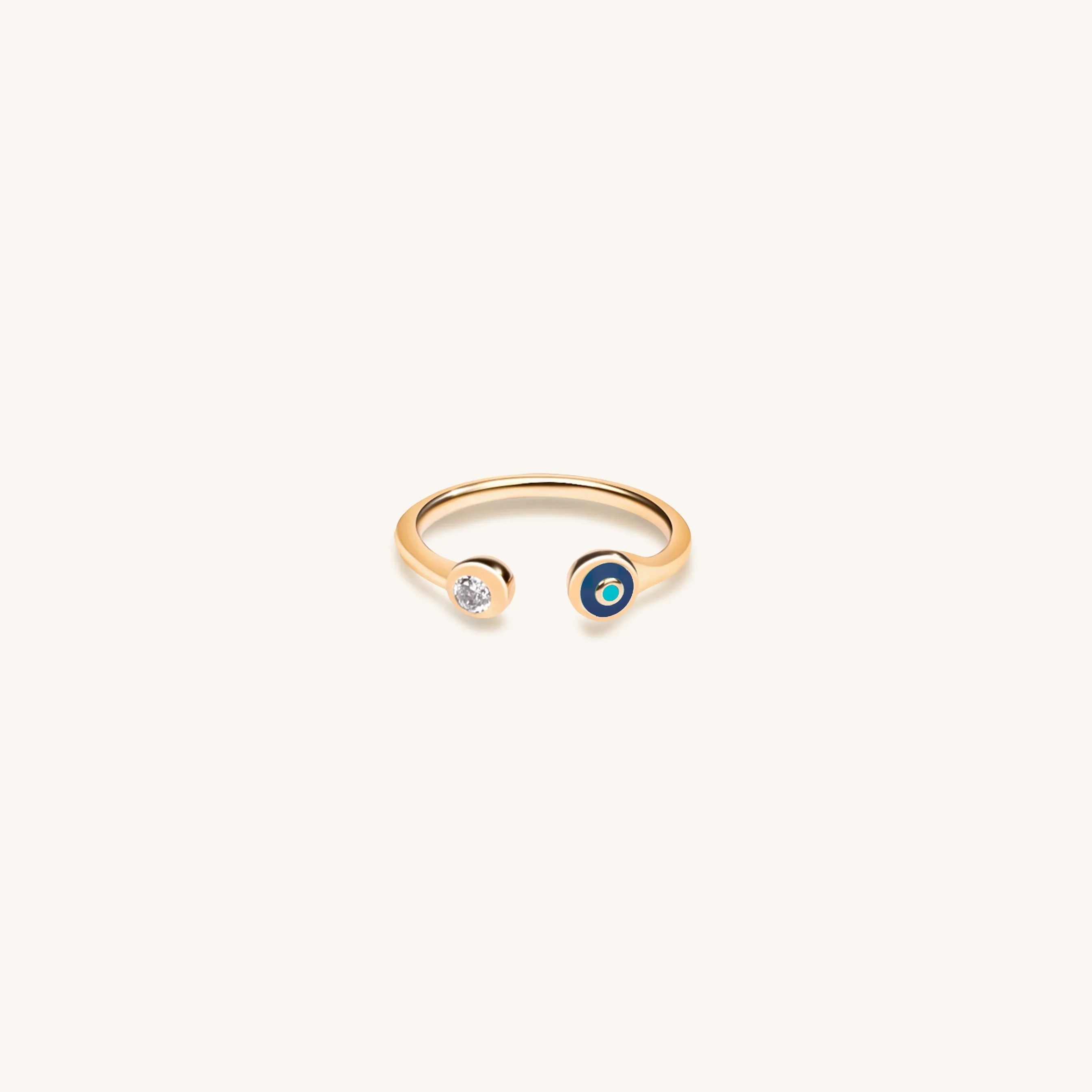 Sparkling Positivity Gold Navy Enamel Evil Eye Ring - Image 3