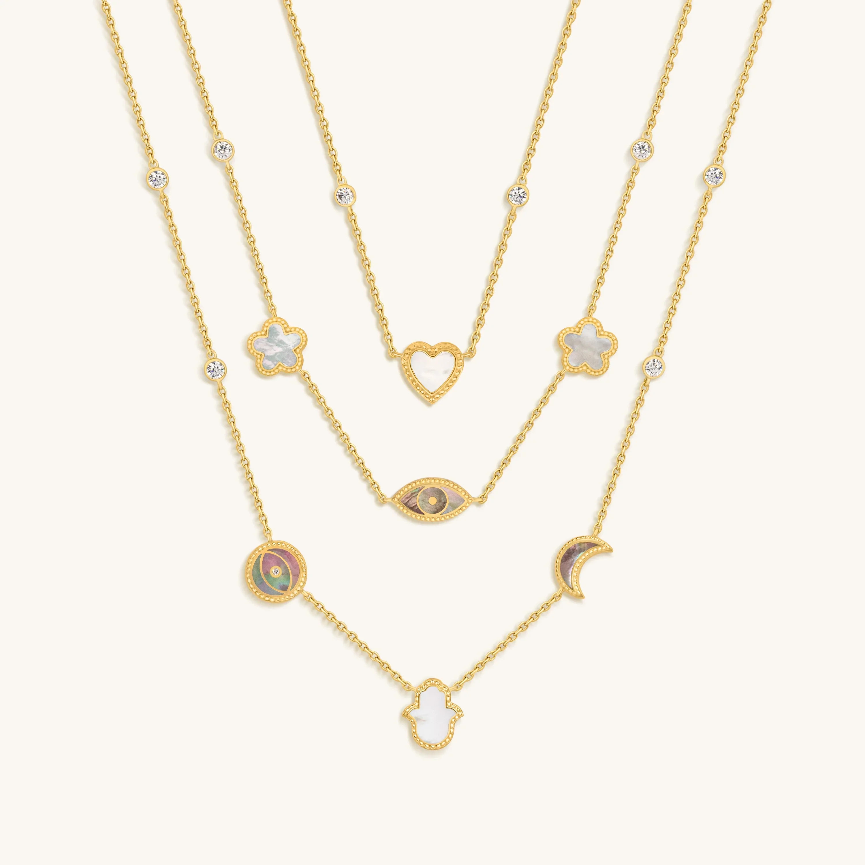 Spirit’s Transformation Multi-Symbol Mother of Pearl Layered Necklace