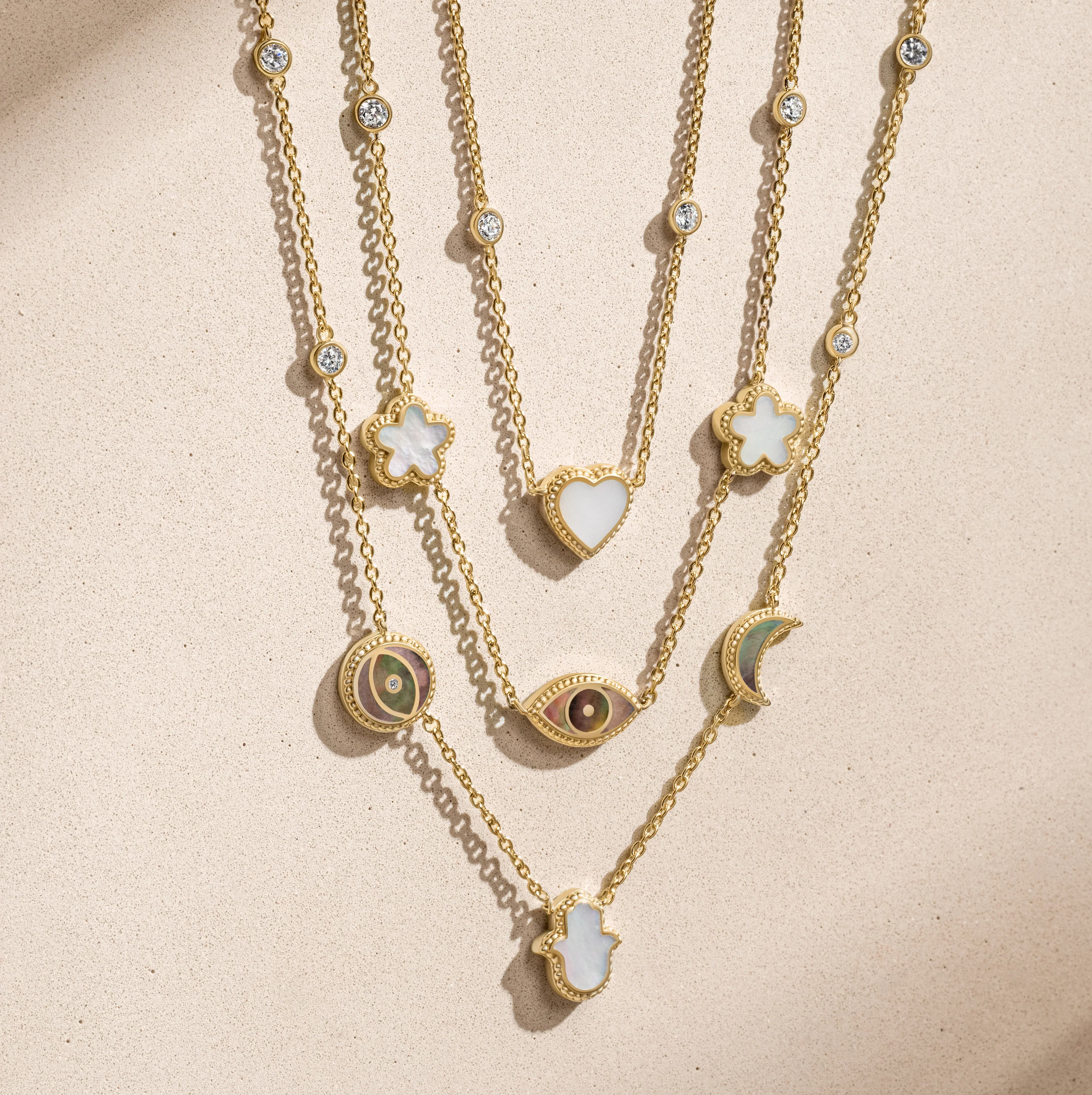Spirit’s Transformation Multi-Symbol Mother of Pearl Layered Necklace - Image 3