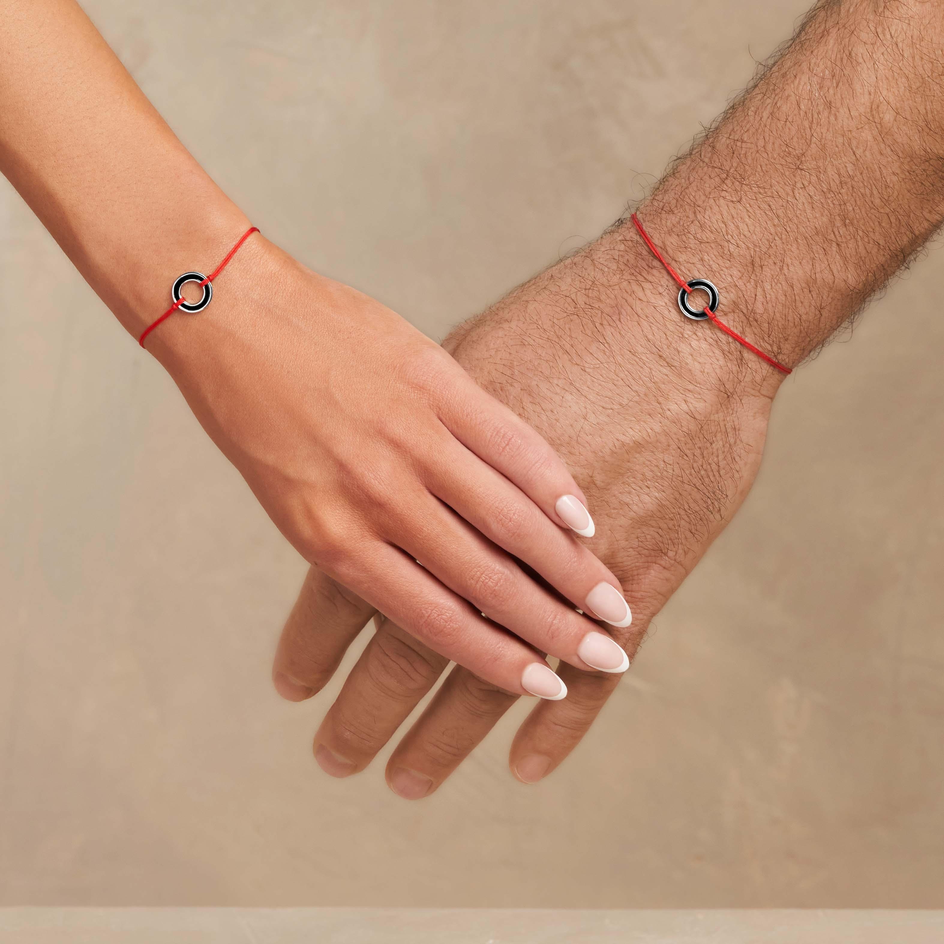 Spiritual Connection Black Enamel Karma Circle Red String Bracelet - Image 3