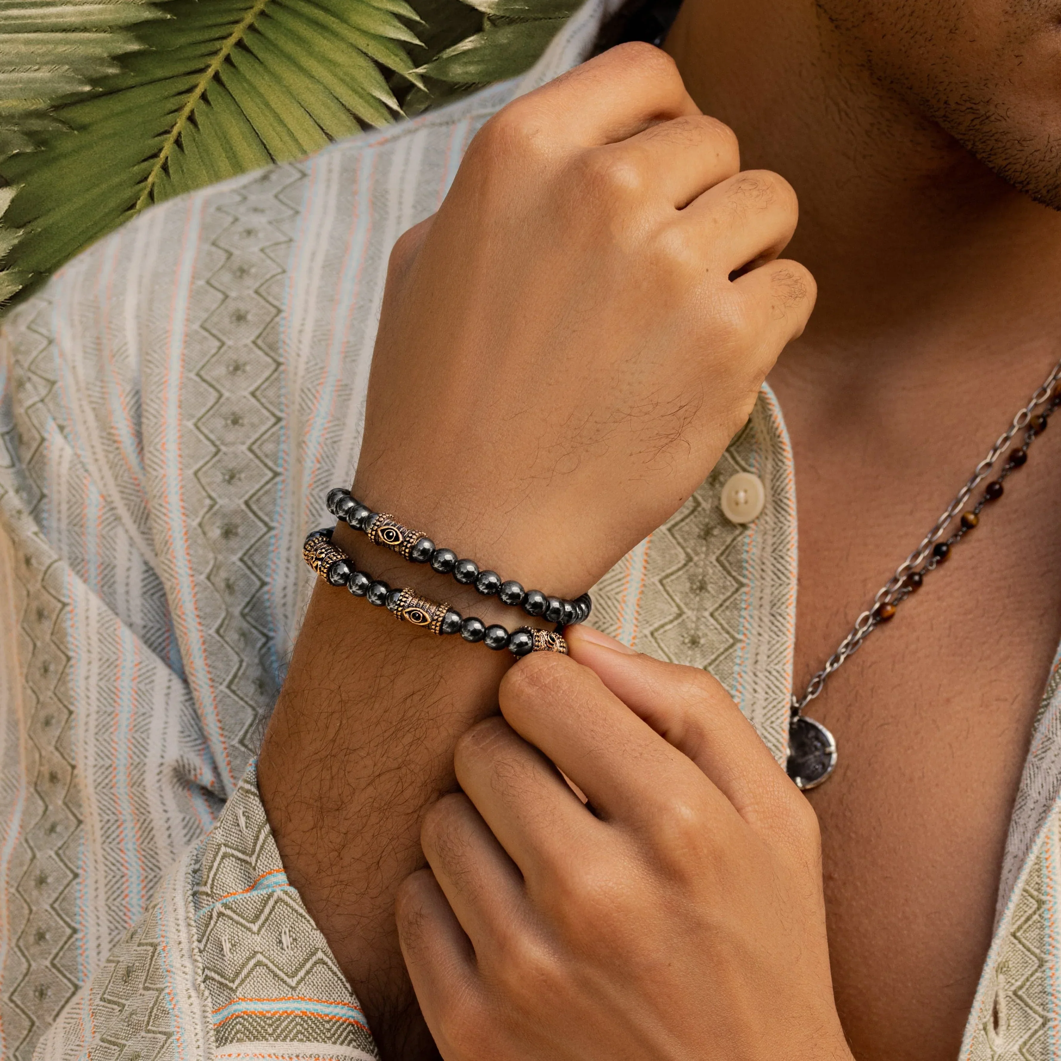Spiritual Fortress Hematite Evil Eye Charm Bracelet - Image 2