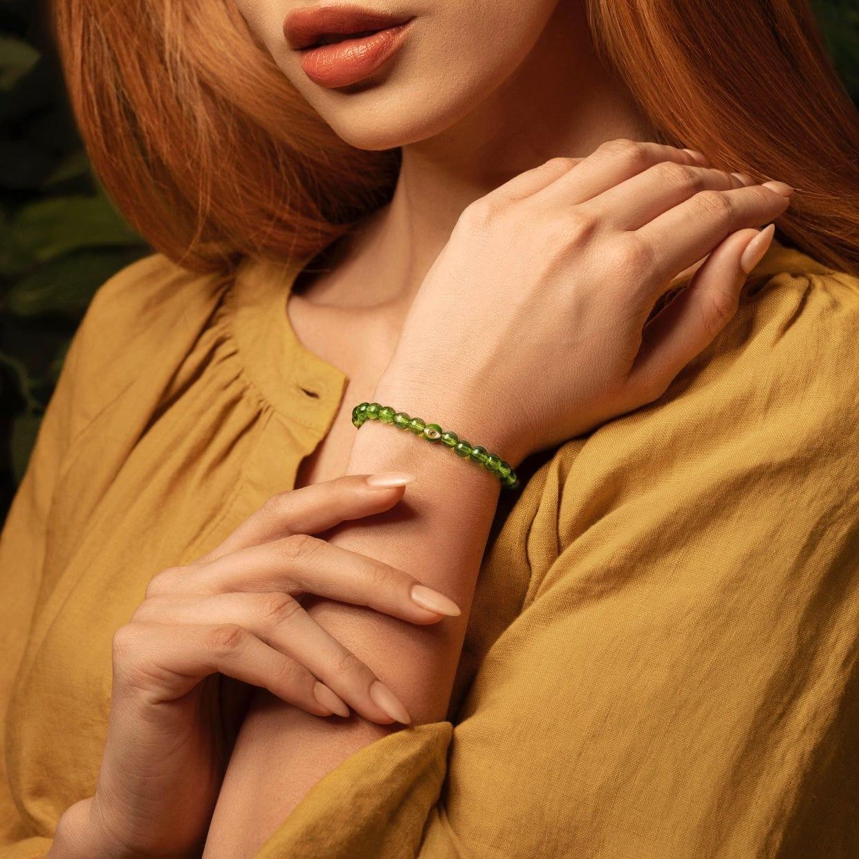 Spiritual Radiance Peridot August Birthstone Evil Eye Bracelet - Image 3