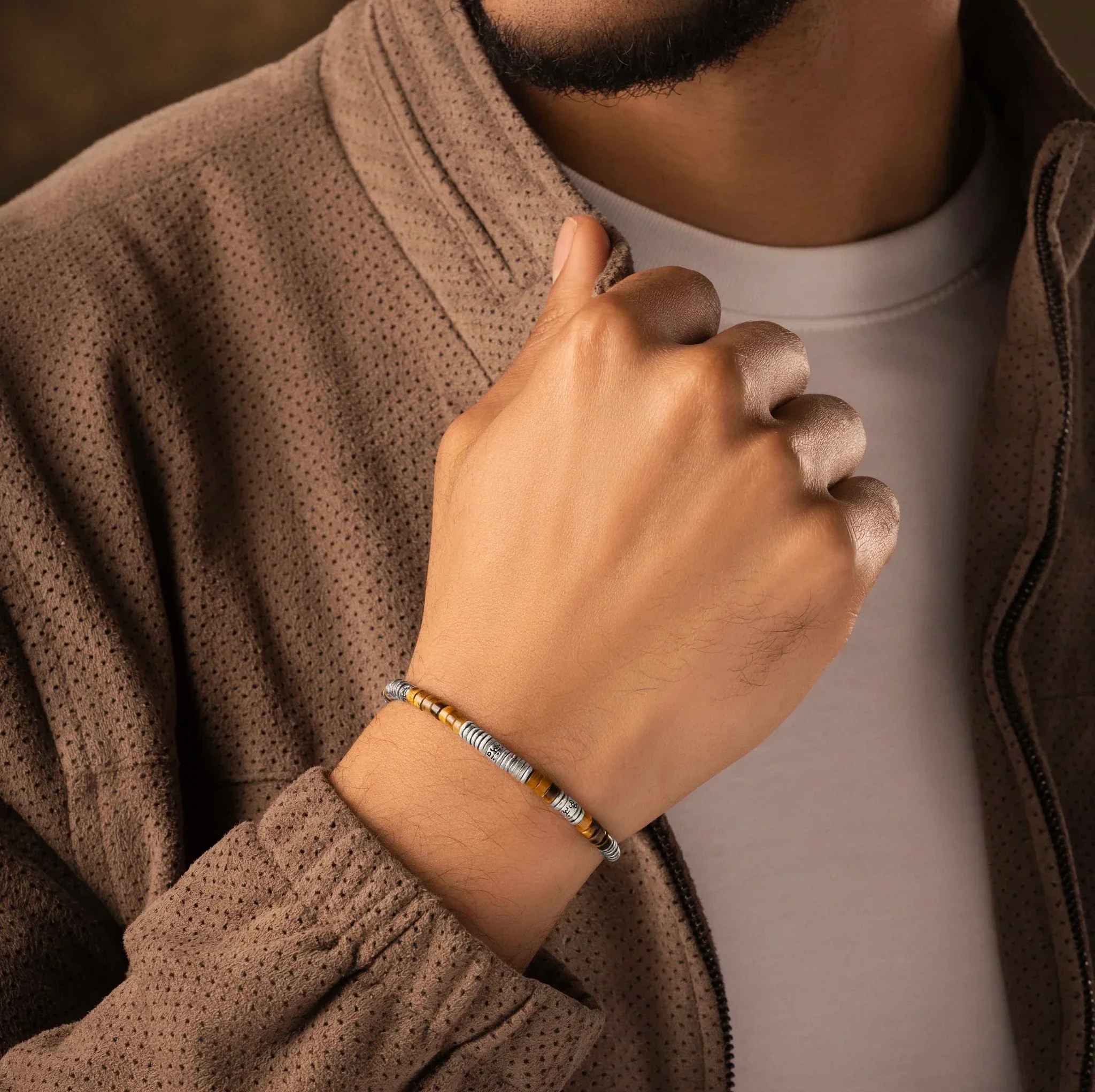 Spiritual Victory Tiger's Eye Heishi Mantra Bracelet - Image 2