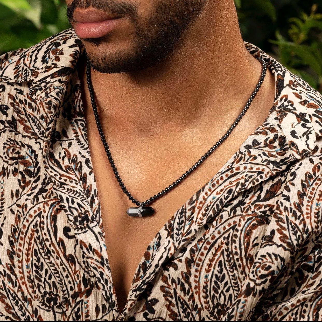 Stabilizing Energy Hematite Onyx Evil Eye Pointer Necklace - Image 2