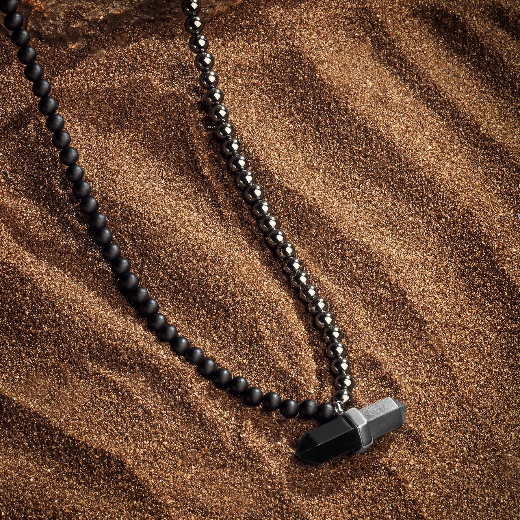 Stabilizing Energy Hematite Onyx Evil Eye Pointer Necklace - Image 3