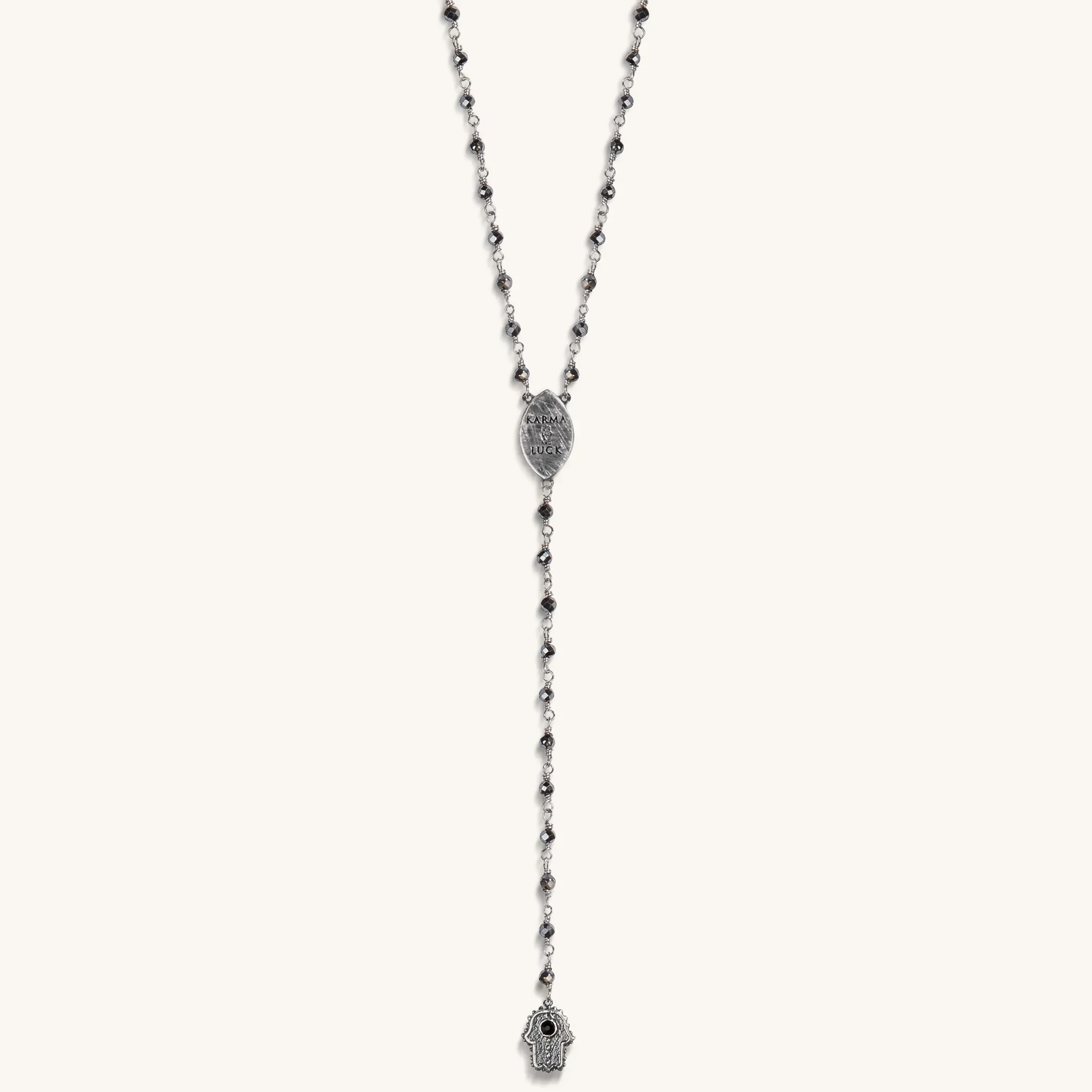 Stand in Strength Rosary Hematite Stone Necklace - Image 4