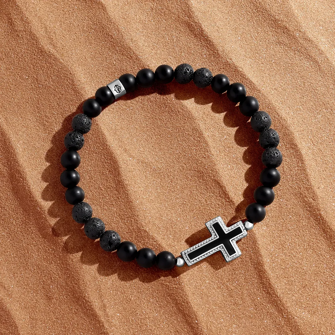 Steadfast Vision Cross Onyx & Lava Bracelet