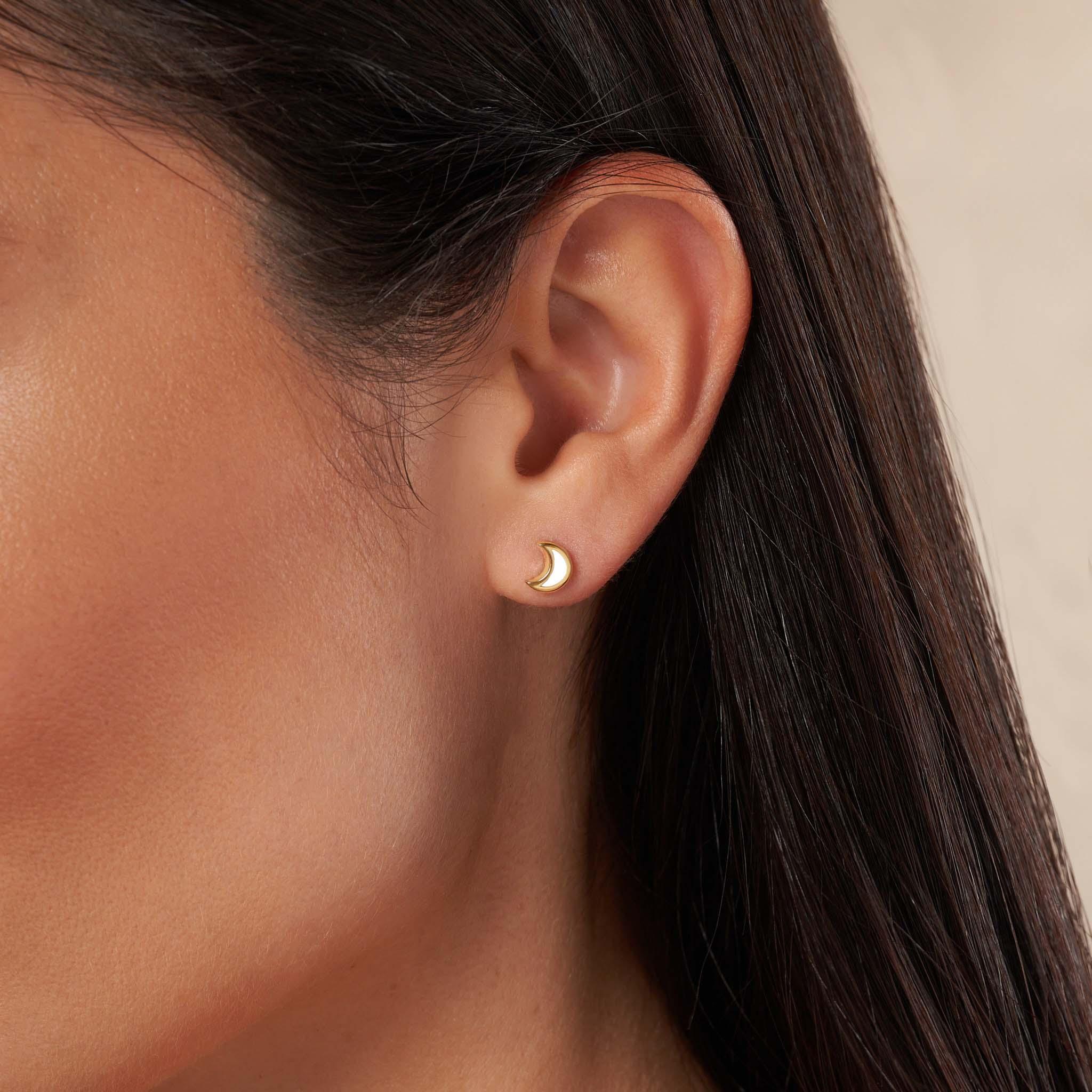 Subtle Serenity - Gold Moon Post Earring 8MM - Image 4