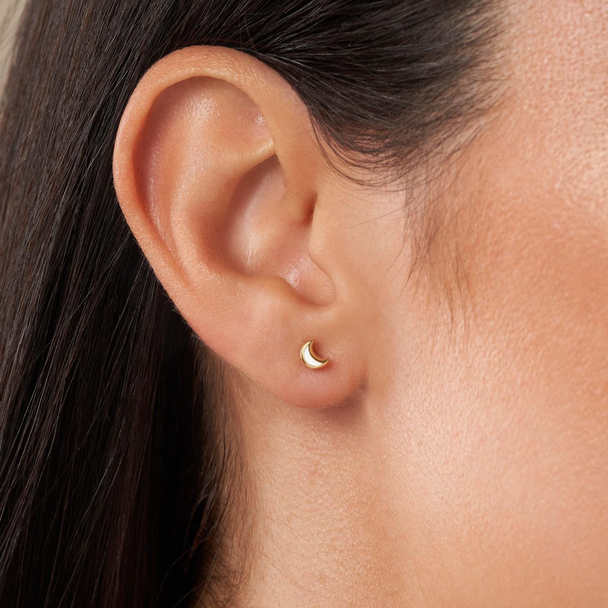 Subtle Serenity - Gold Moon Post Earring 8MM - Image 6