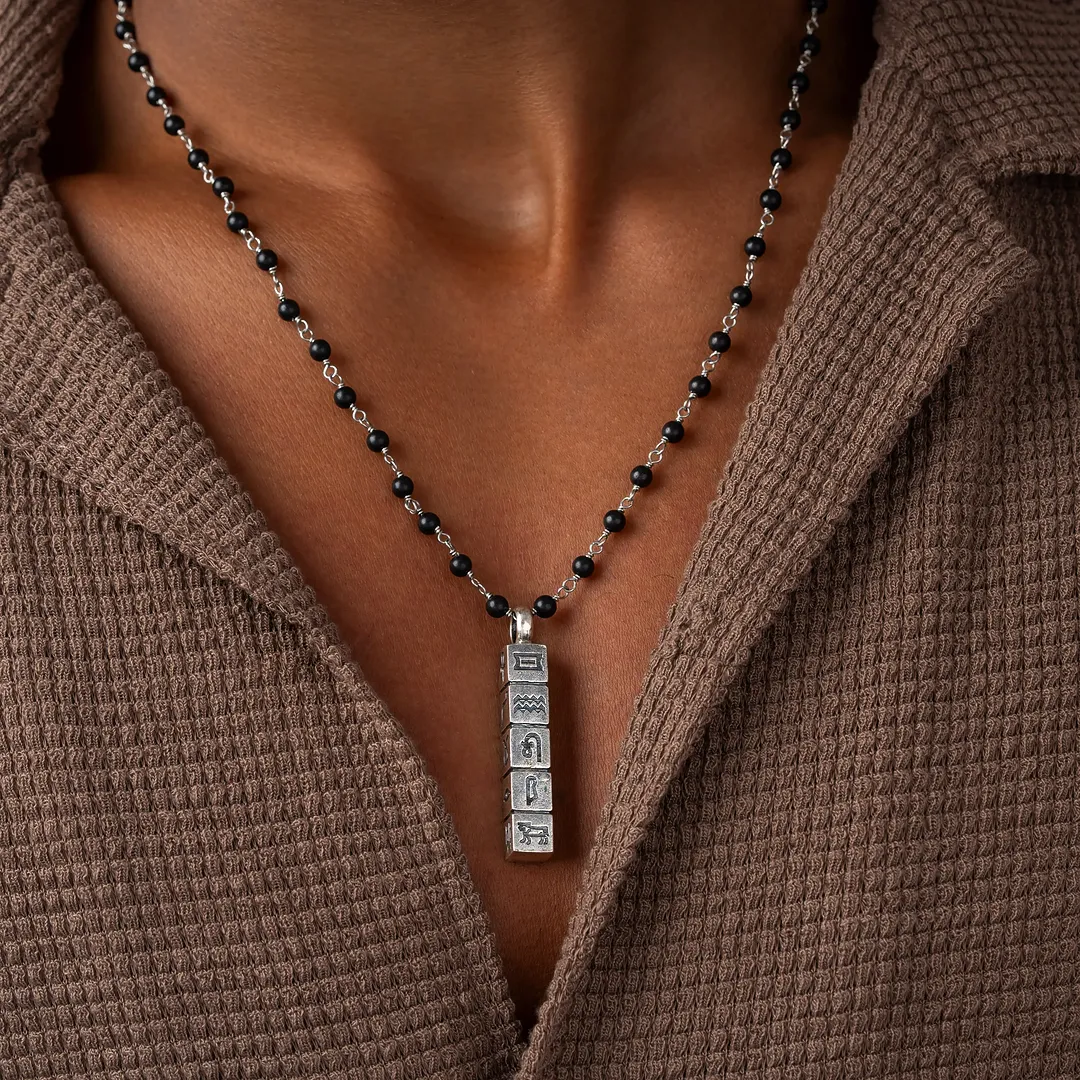Timeless Legacy Wood Hieroglyphics Charm Silver Necklace - Image 5