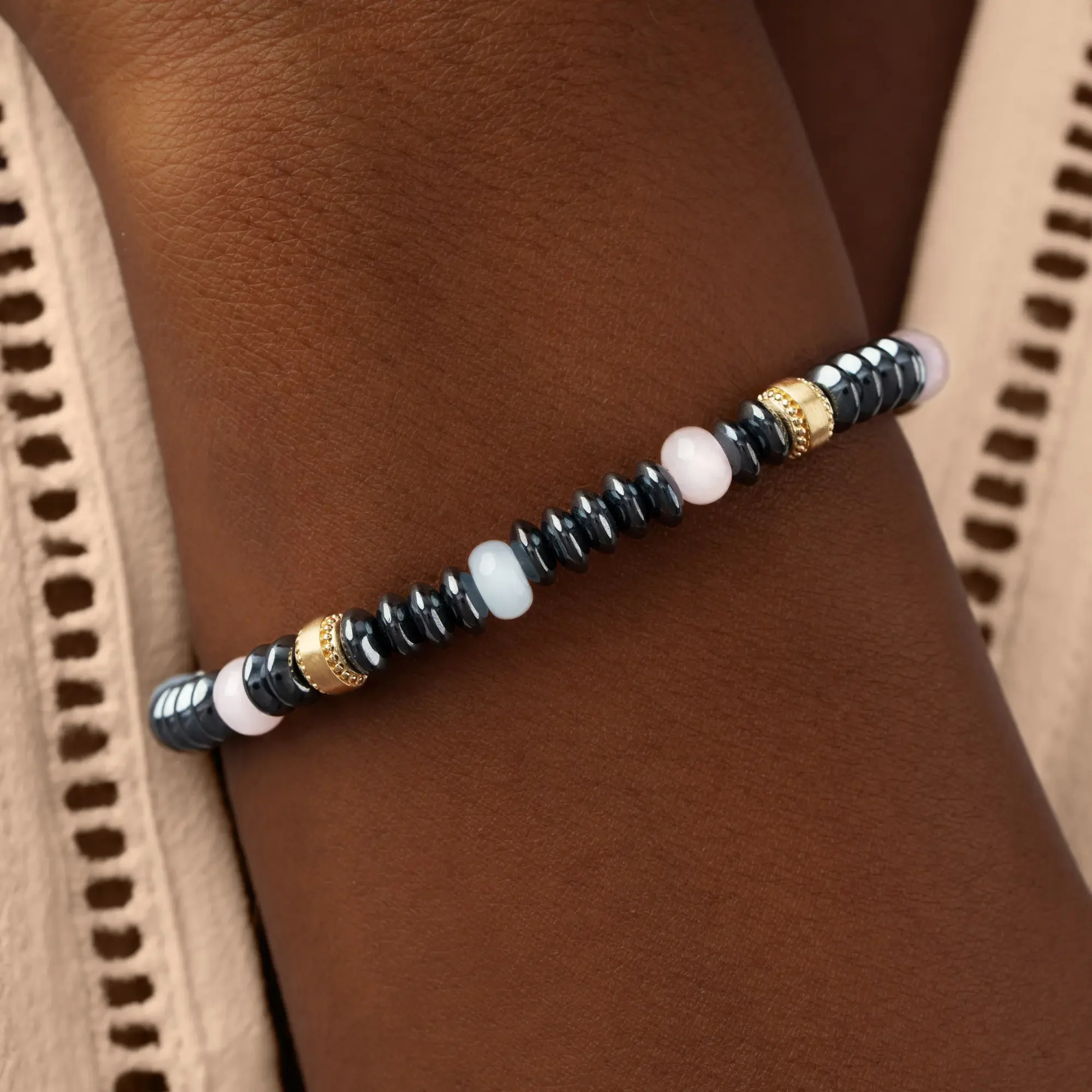 Tranquil Essence Hematite, Rose Quartz & Aquamarine Bracelet - Image 2