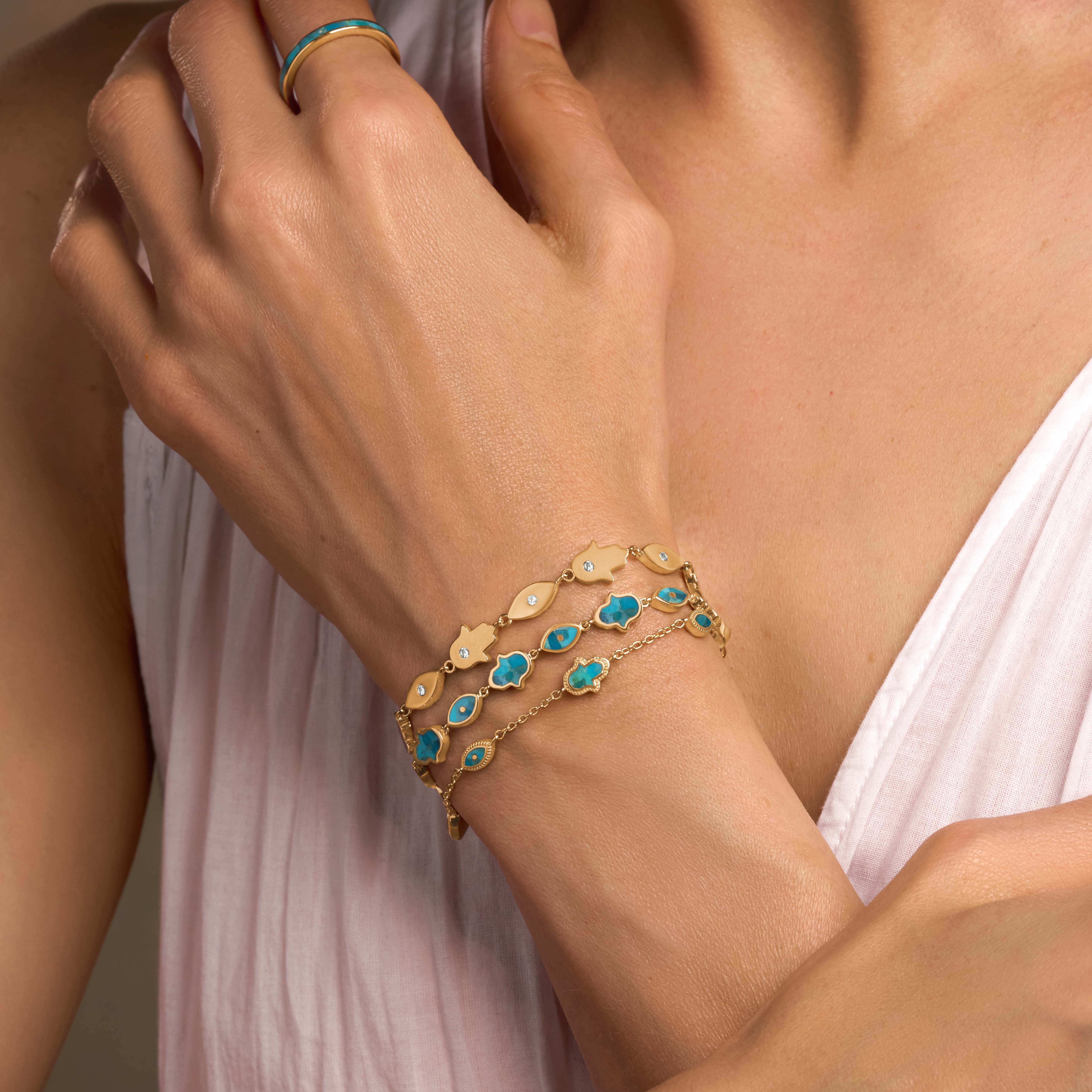 Illuminated Paths Evil Eye & Hamsa Gold Bracelet - Image 4