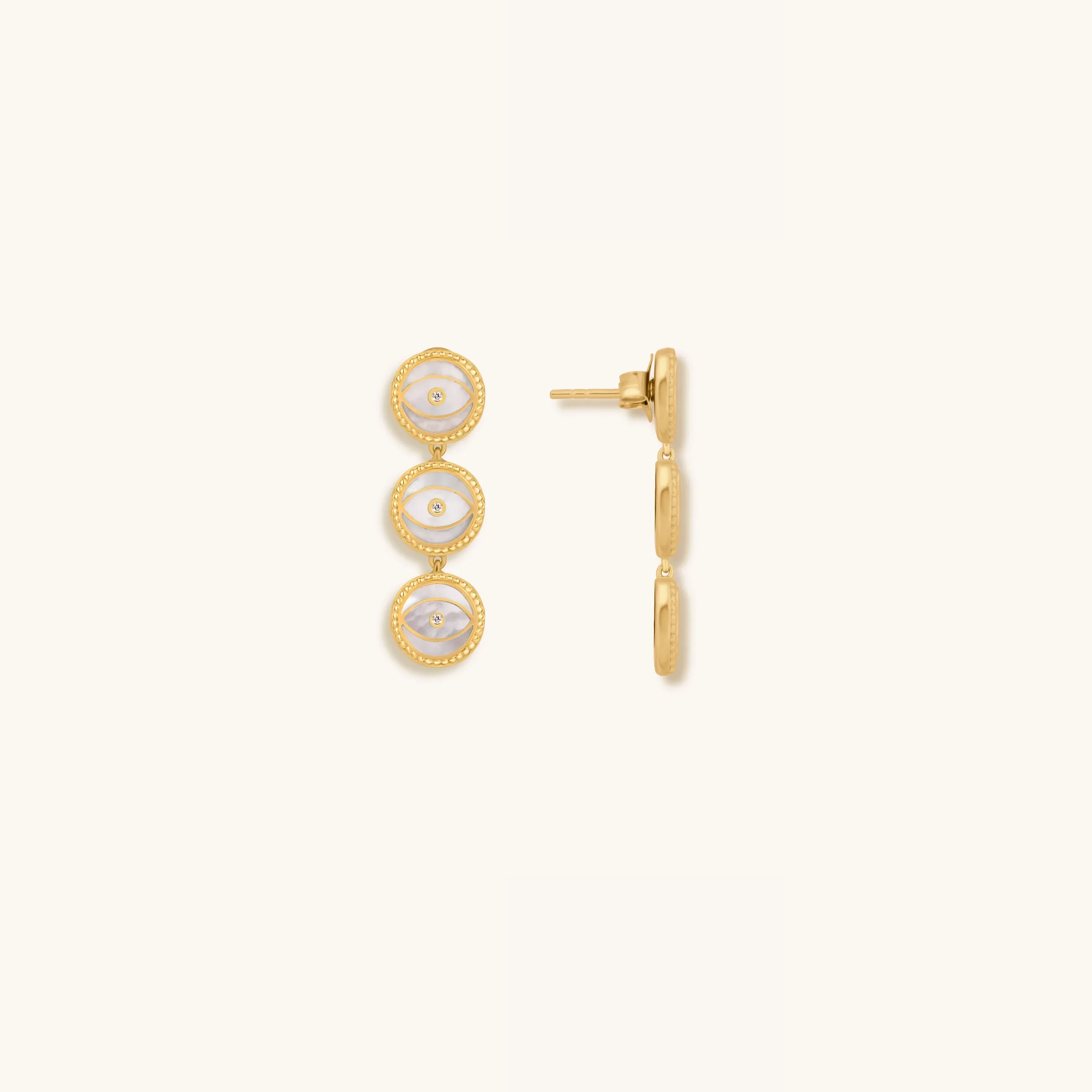 Triple Blessings Evil Eye Mother of Pearl Earrings - Image 3