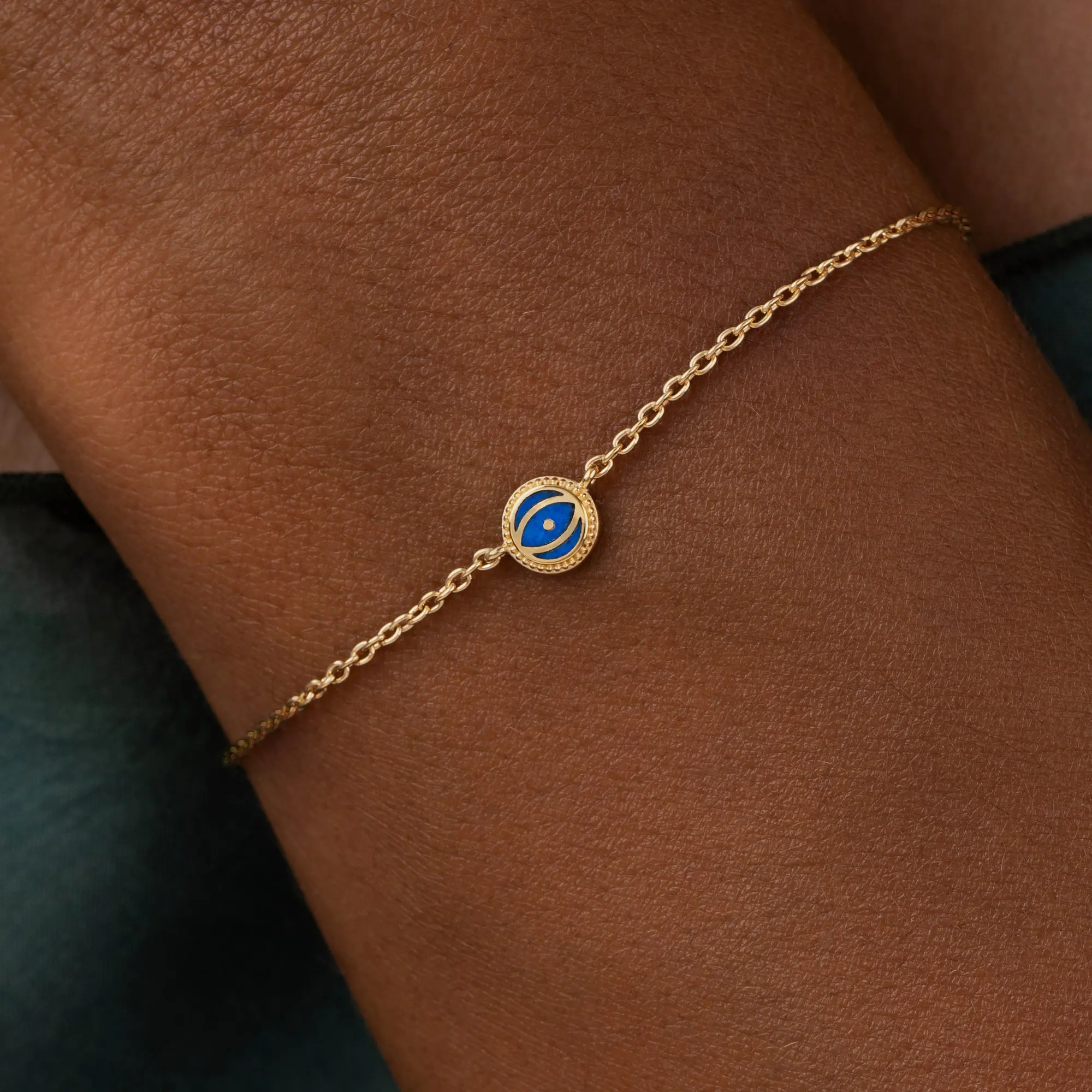 Truth Keeper Lapis Lazuli September Birthstone Evil Eye Gold Bracelet - Image 2