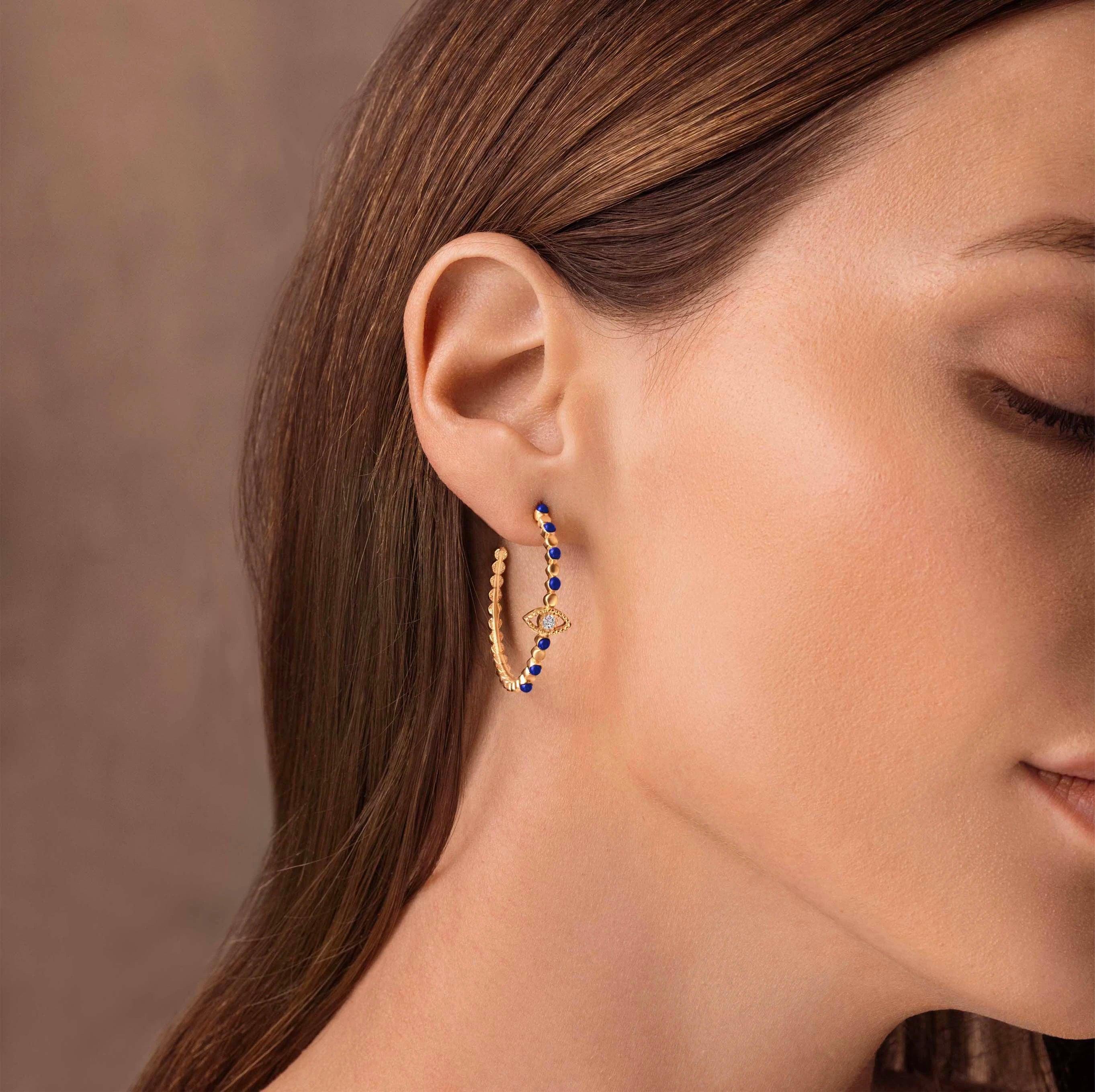 Truth Seeker - Evil Eye Lapis Hoop Earrings - Image 2