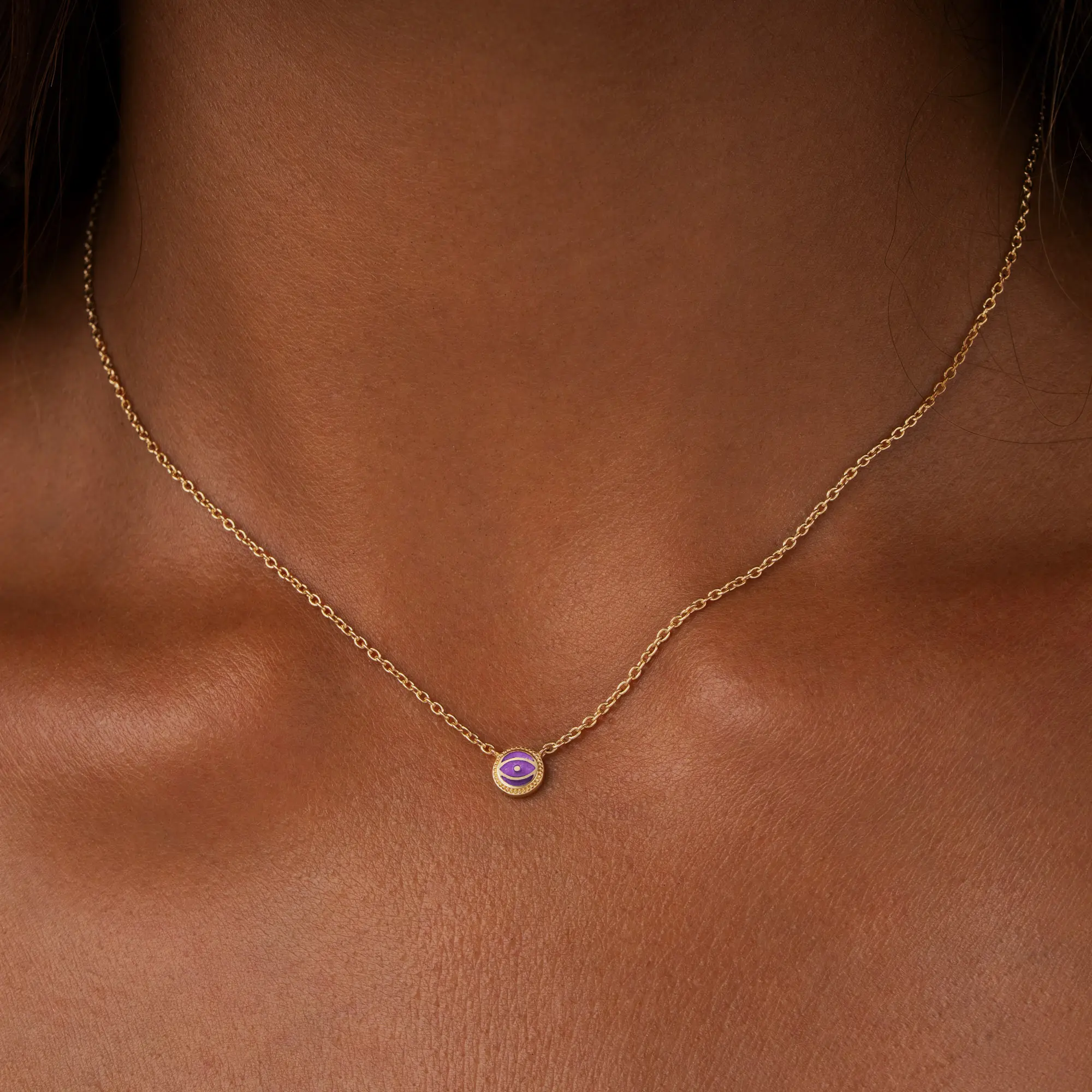Twilight Guardian Amethyst February Birthstone Evil Eye Gold Necklace - Image 2