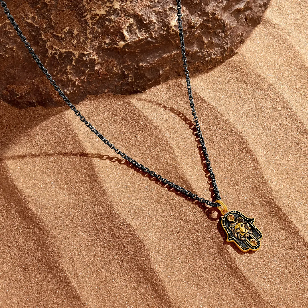 Valor Eclipse Hamsa Lion Pendant Necklace