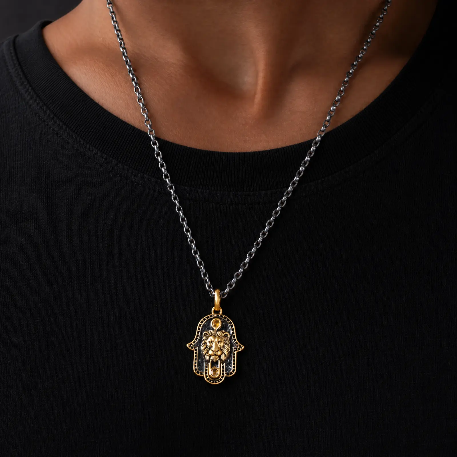 Valor Eclipse Hamsa Lion Pendant Necklace - Image 2