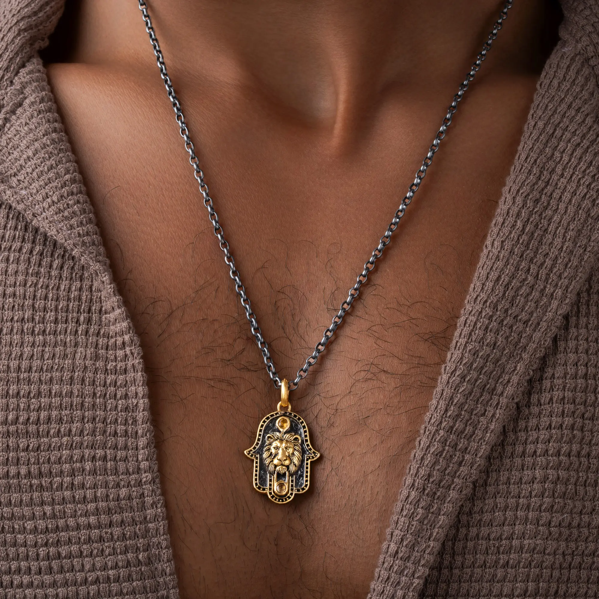 Valor Eclipse Hamsa Lion Pendant Necklace - Image 4