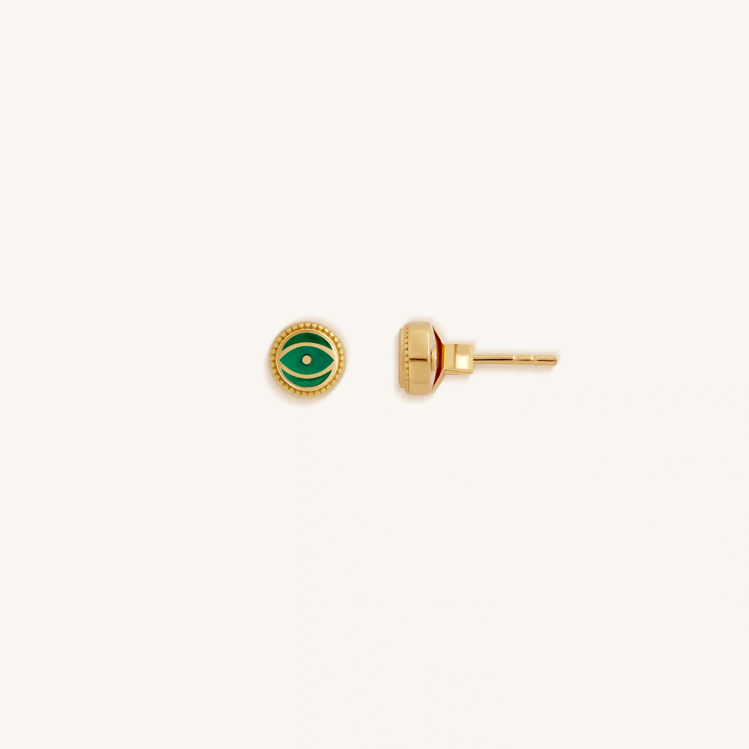 Verdant Guardian Emerald Agate May Birthstone Evil Eye Gold Stud Earrings - Image 3