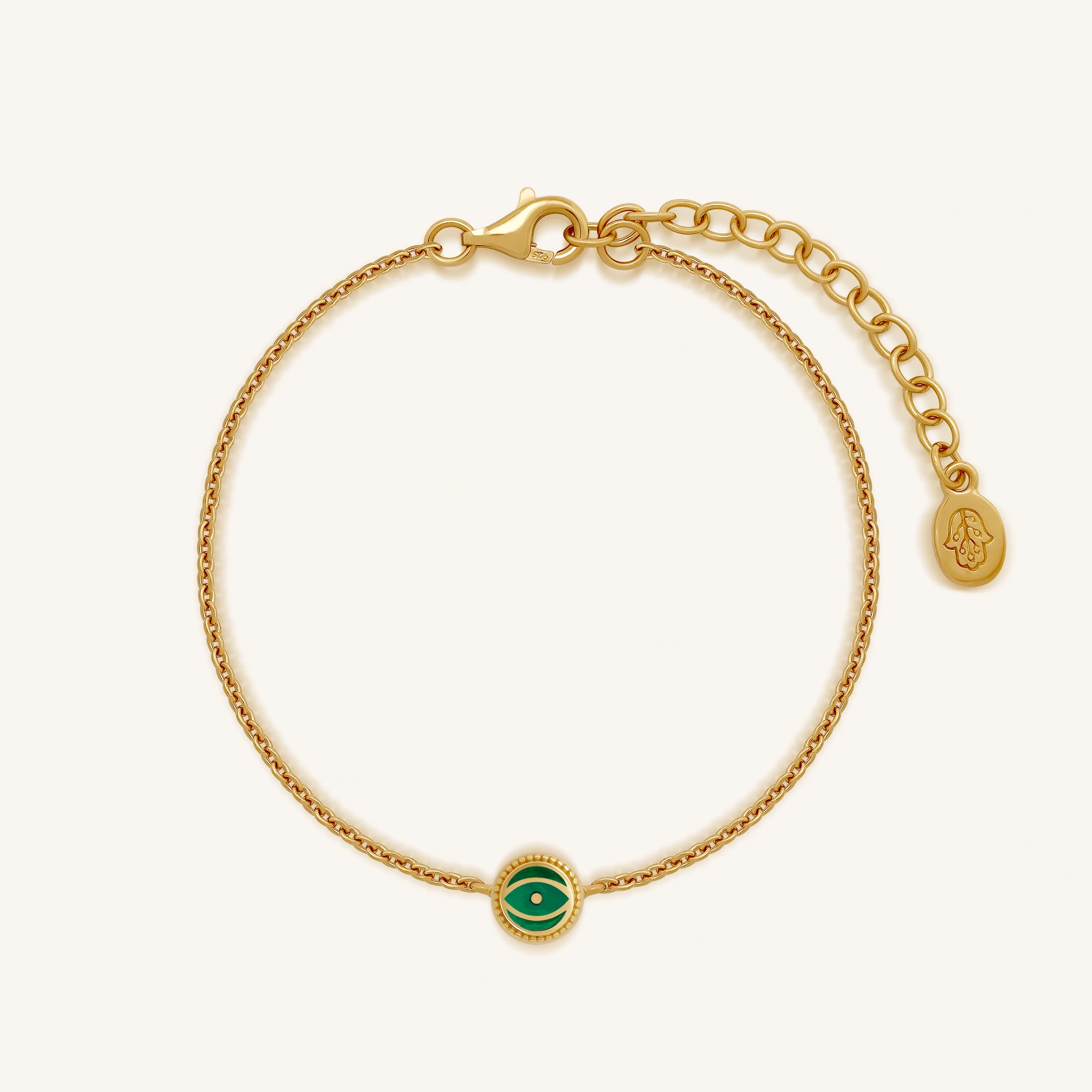 Verdant Guardian Emerald Agate May Birthstone Evil Eye Gold Bracelet