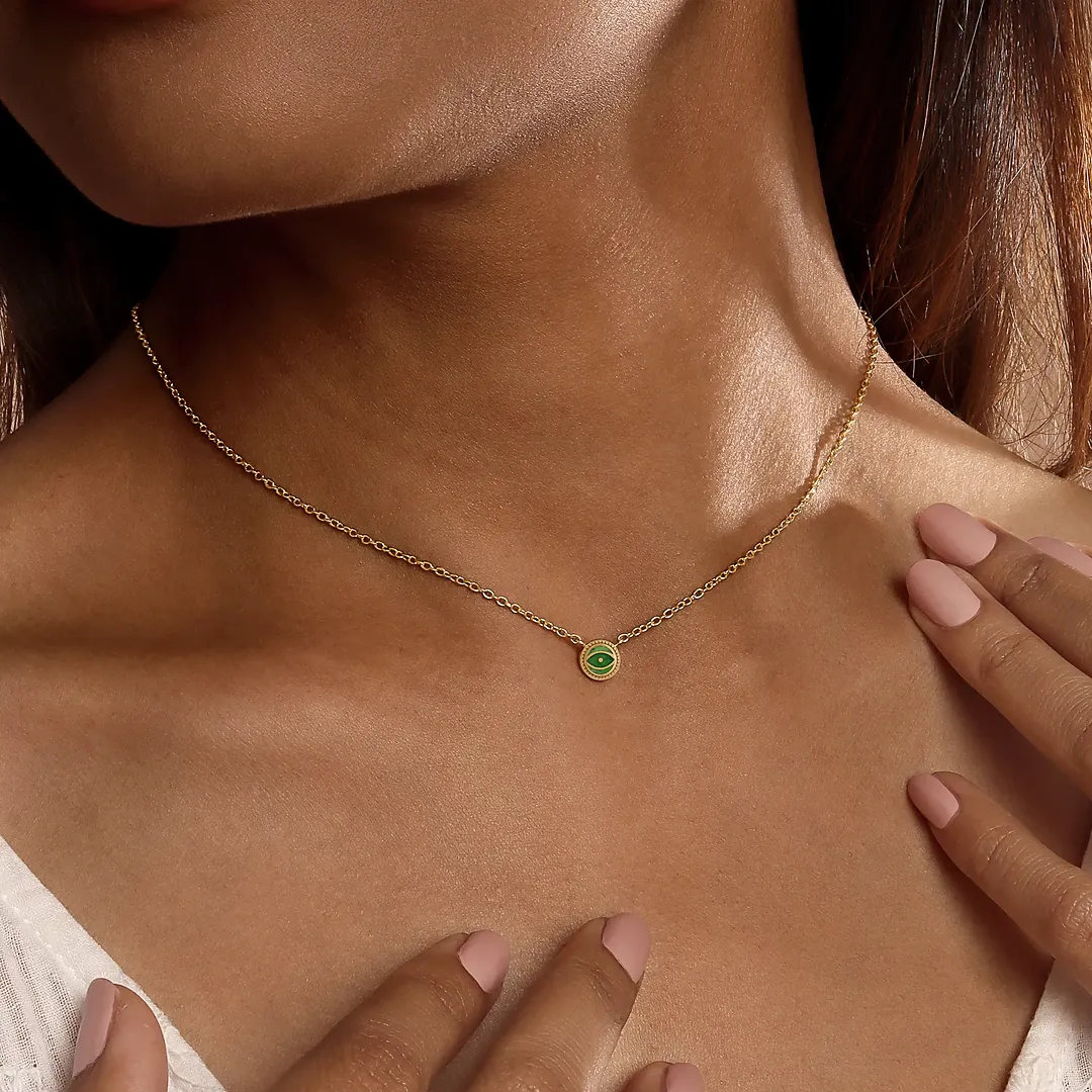 Verdant Vision Peridot August Birthstone Evil Eye Gold Necklace - Image 4