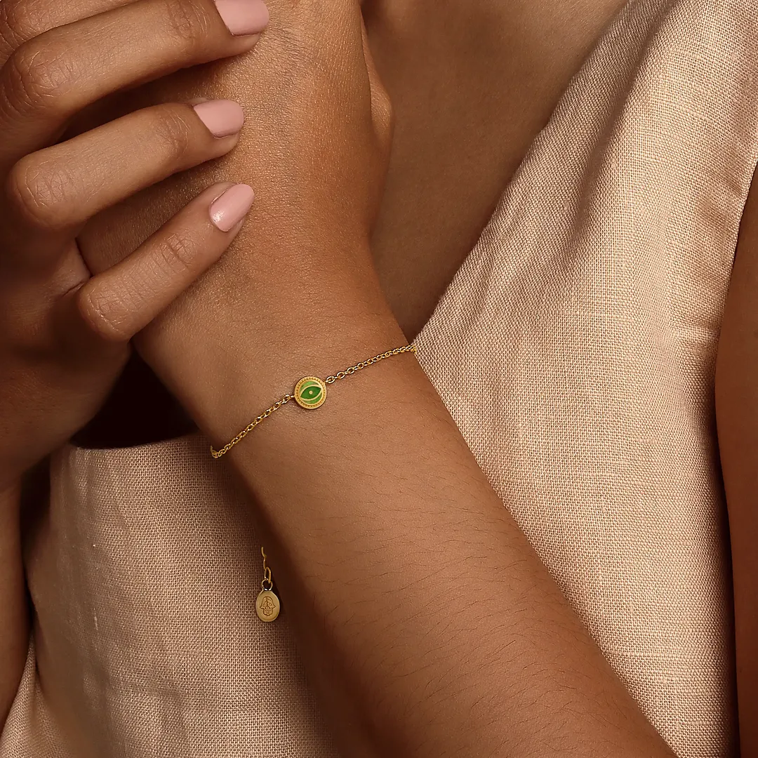 Vital Essence Peridot August Birthstone Evil Eye Gold Bracelet - Image 4