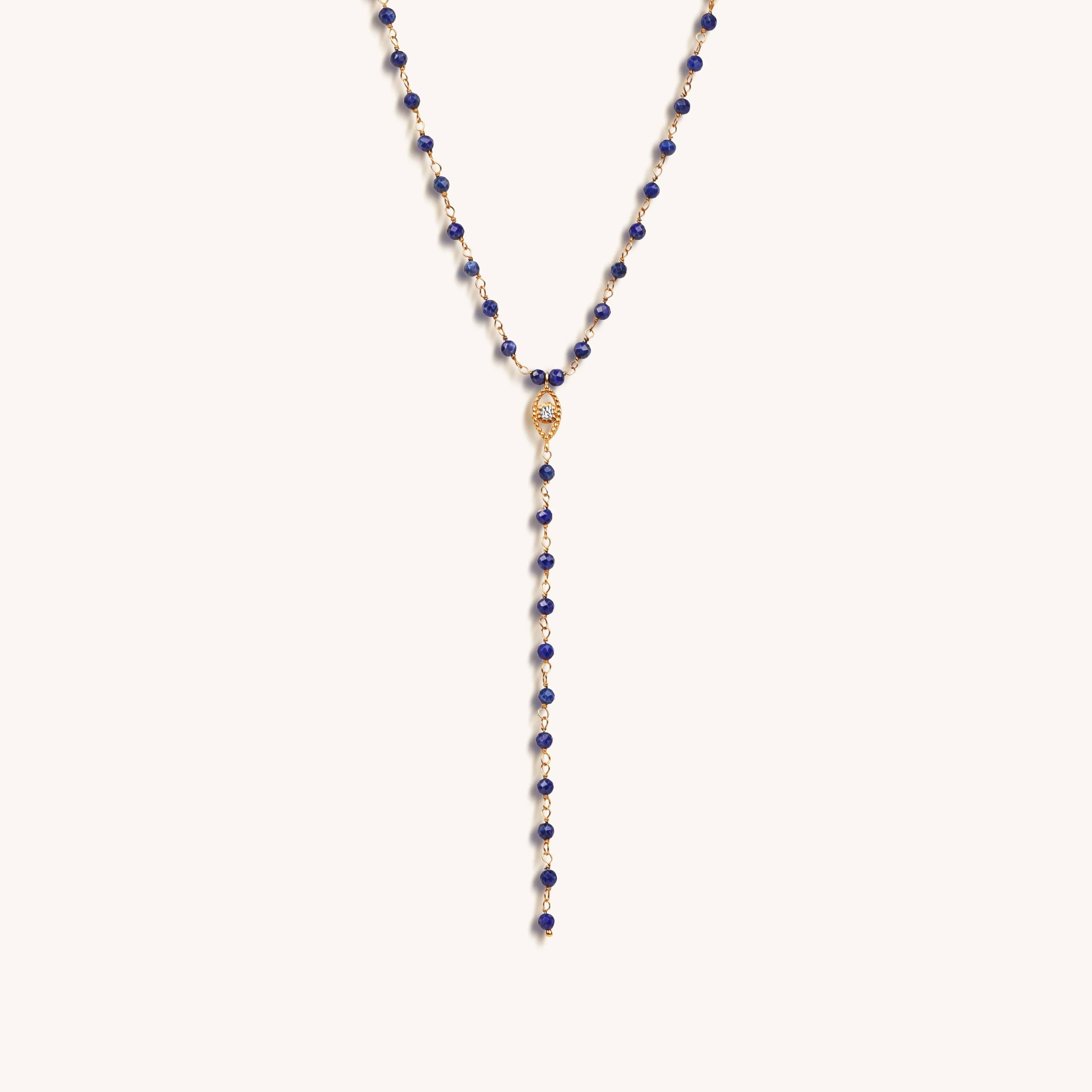 Whisper of Truth Evil Eye Lapis Lazuli Rosary Necklace - Image 3